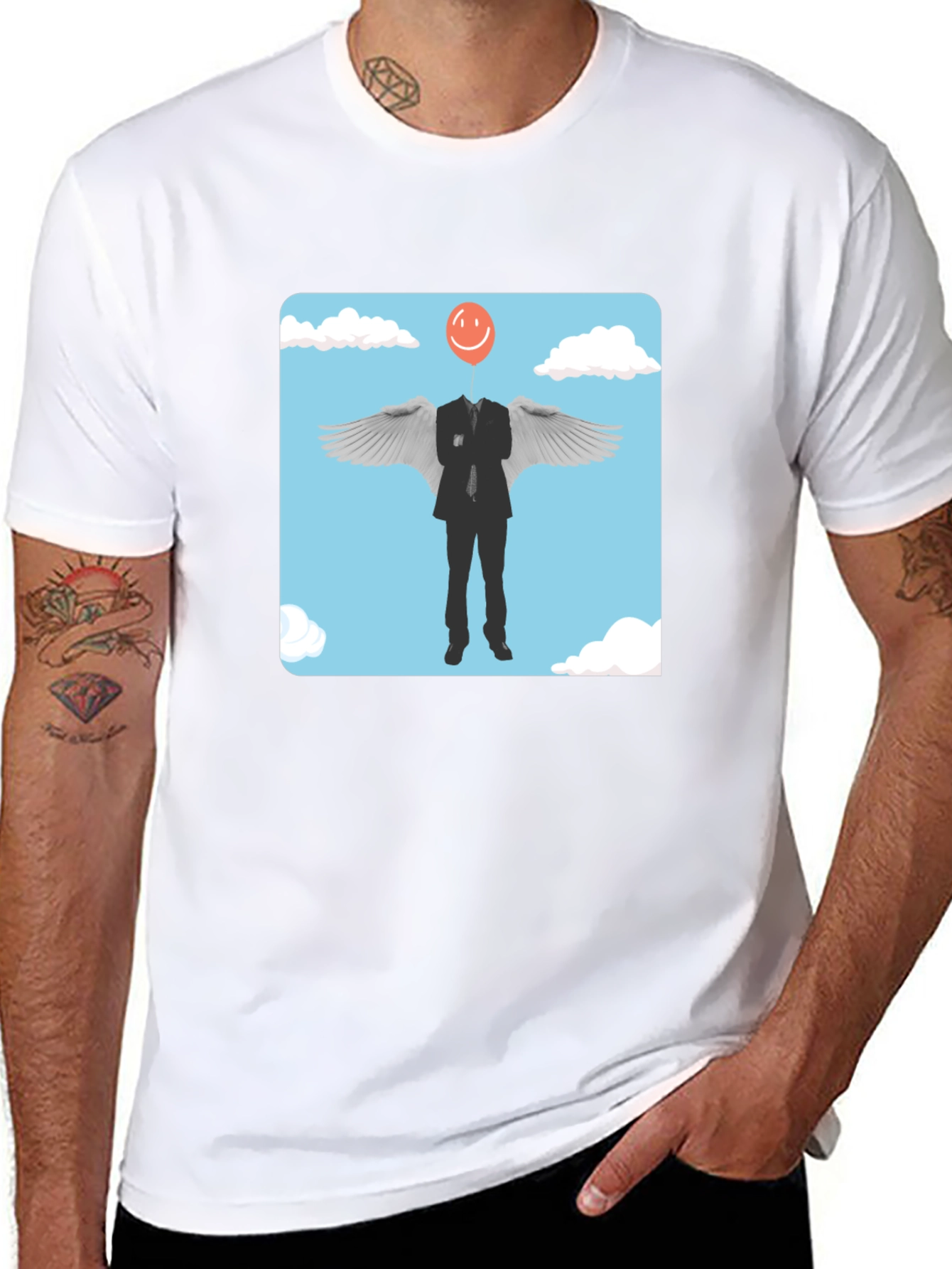 Black Smiling Balloon Angel Graphic Tee view 8