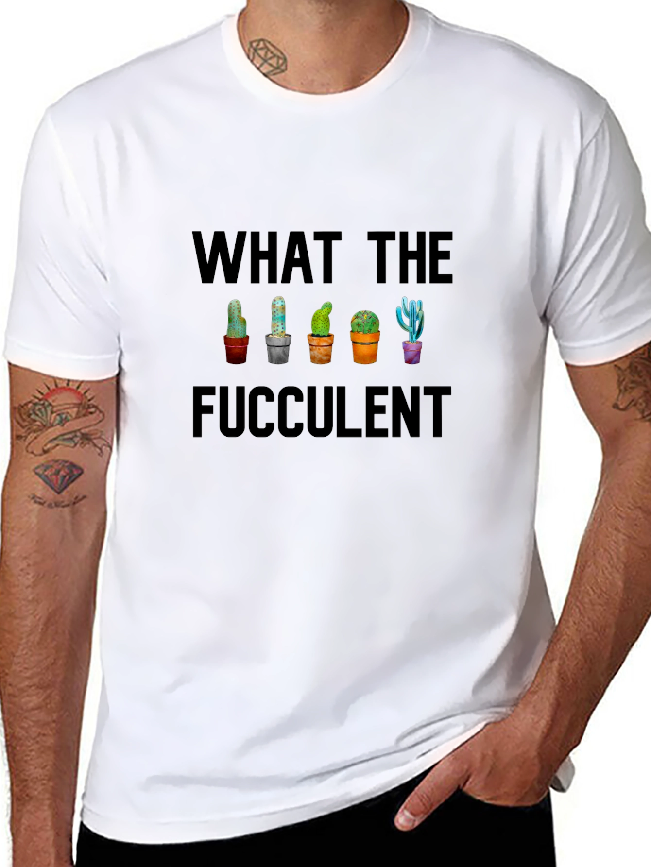 Black What the Fucculent Cactus T-Shirt - Funny Succulent Tee view 8