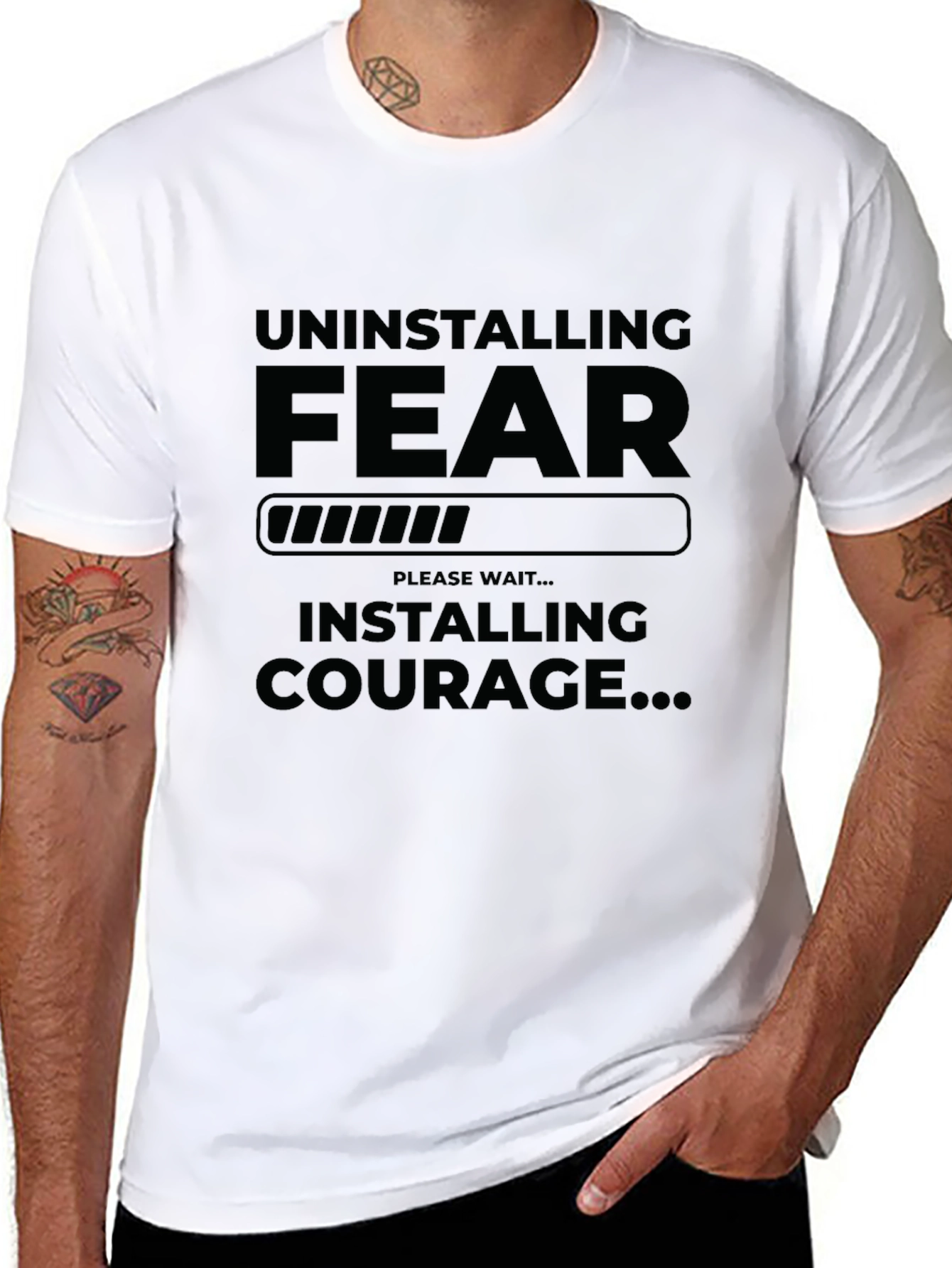 Black Uninstalling Fear Installing Courage Graphic T-Shirt view 8