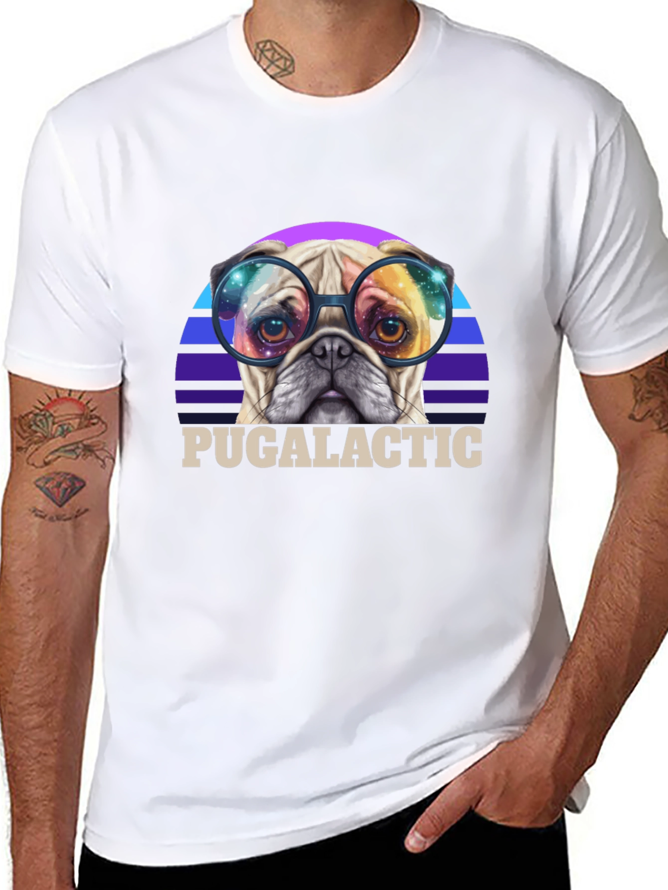 Black Puggalactic T-Shirt: Galactic Pug in Glasses view 8