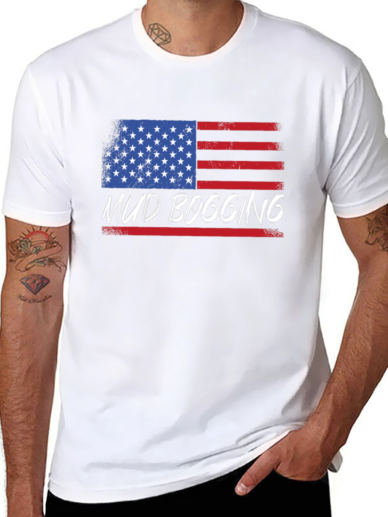 Black Mud Bogging American Flag T-Shirt view 8