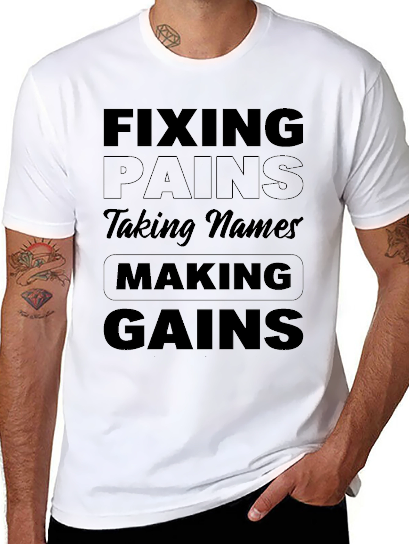 Black Fixing Pains, Taking Names, Making Gains T-Shirt view 8
