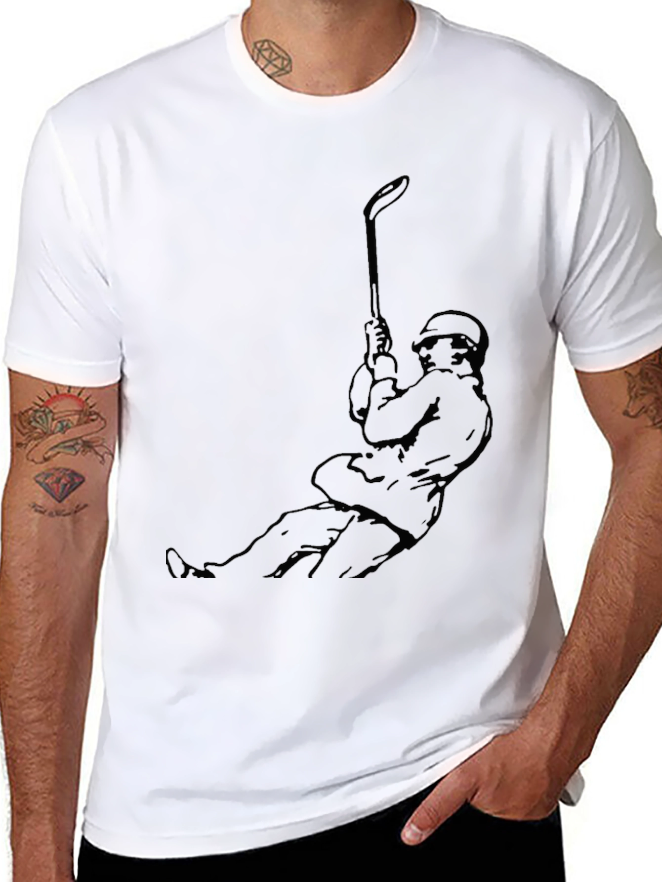 Black Golfer Swing Graphic Tee - Classic Black Cotton T-Shirt view 8