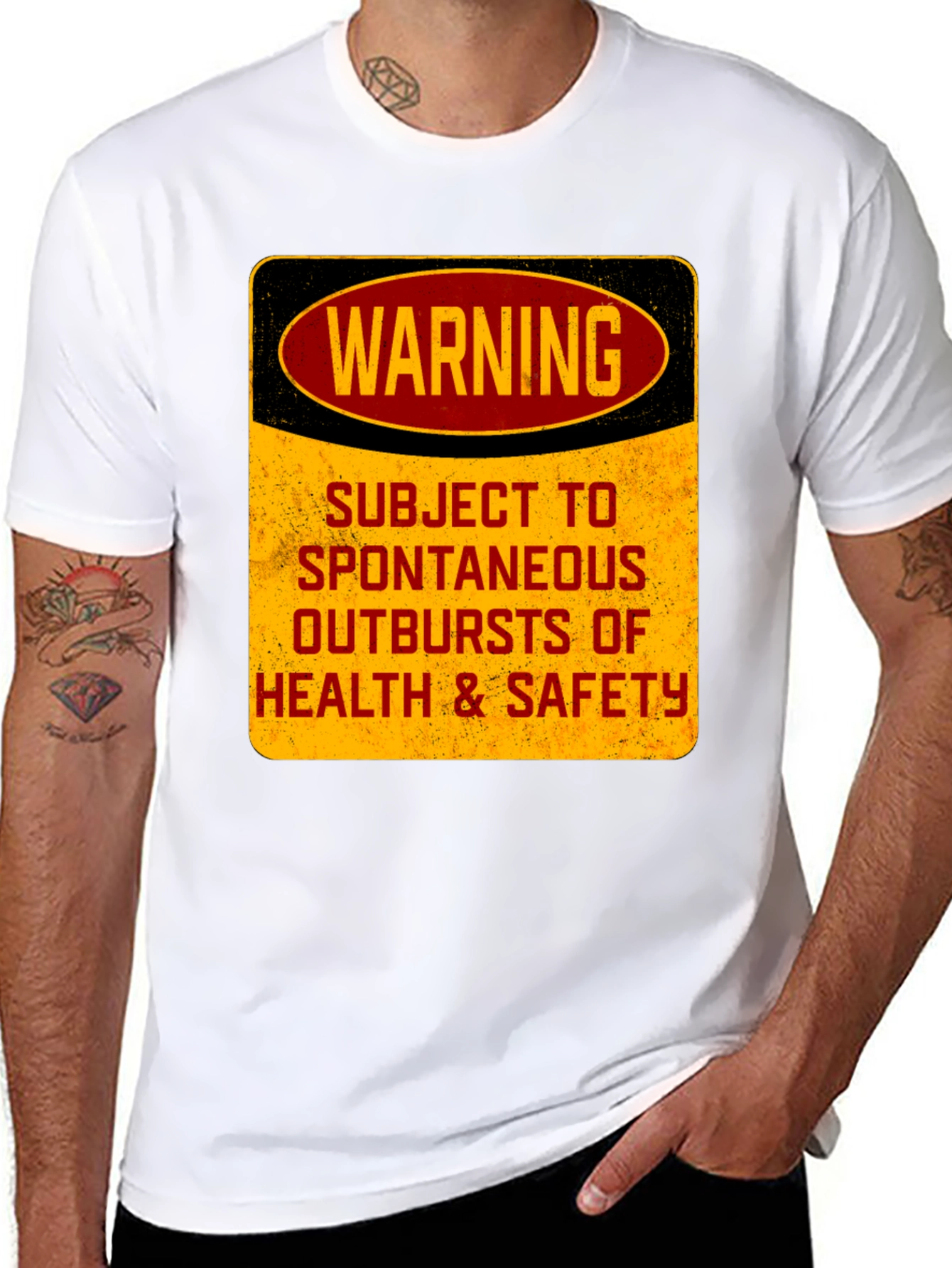 Black Warning: Spontaneous Outbursts T-Shirt - Funny Health & Safety Tee view 8