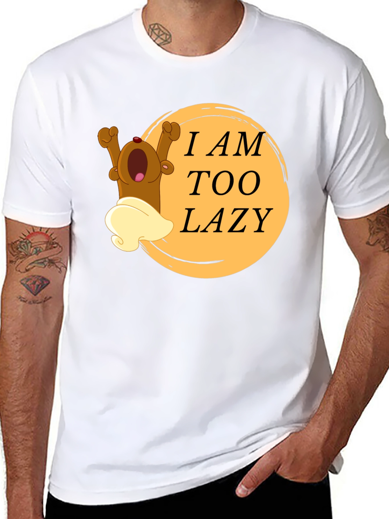 Black Lazy Bear Cartoon Graphic T-Shirt view 8