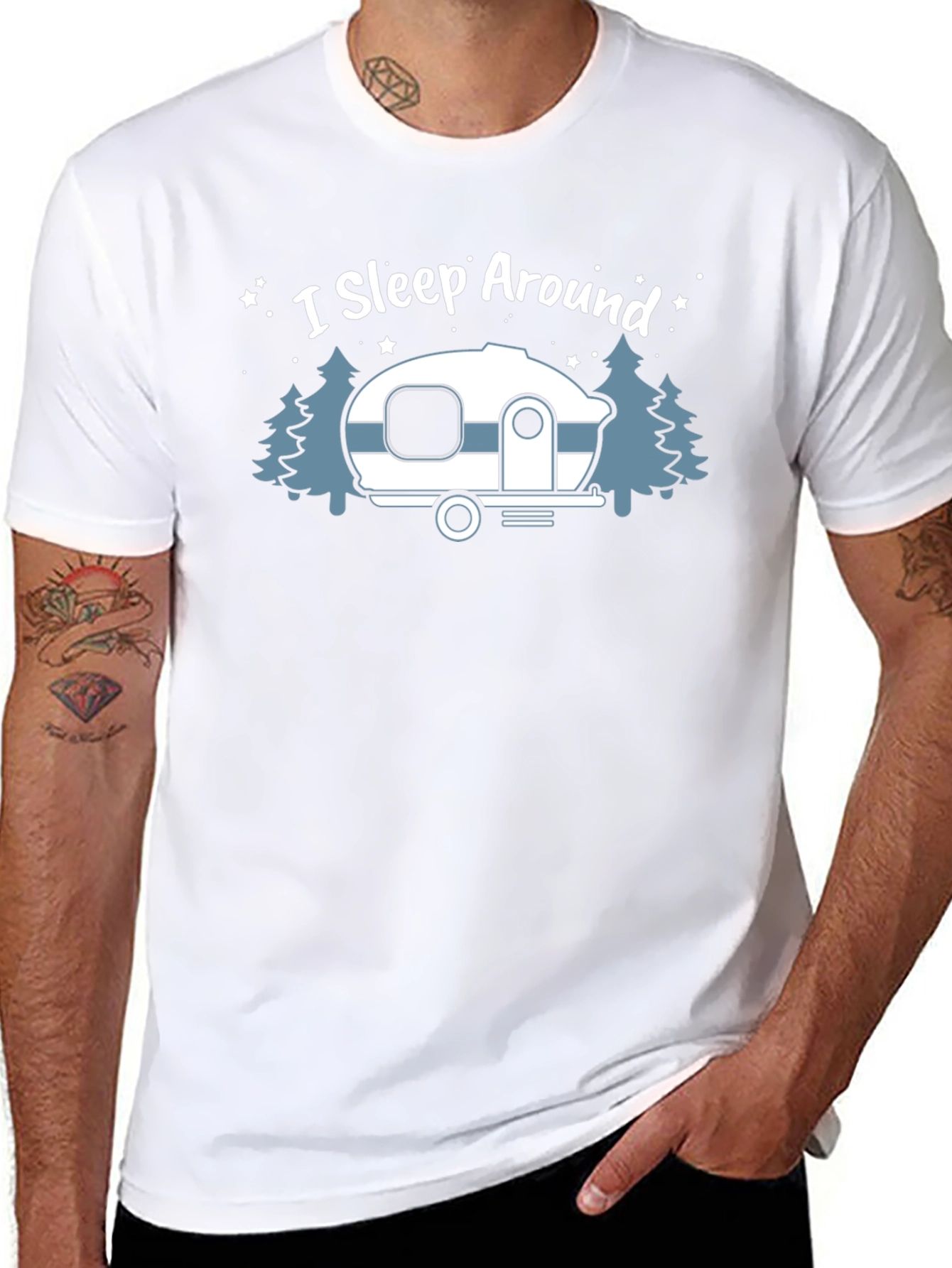 Black I Sleep Around Camper Graphic T-Shirt view 8