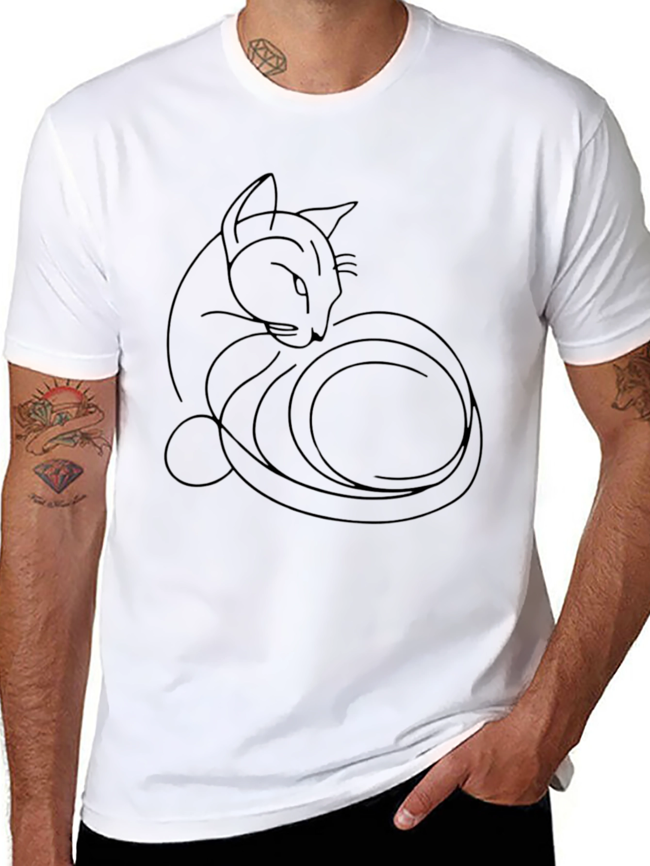 Black Cat Line Art T-Shirt - Stylish Minimalist Design - 8