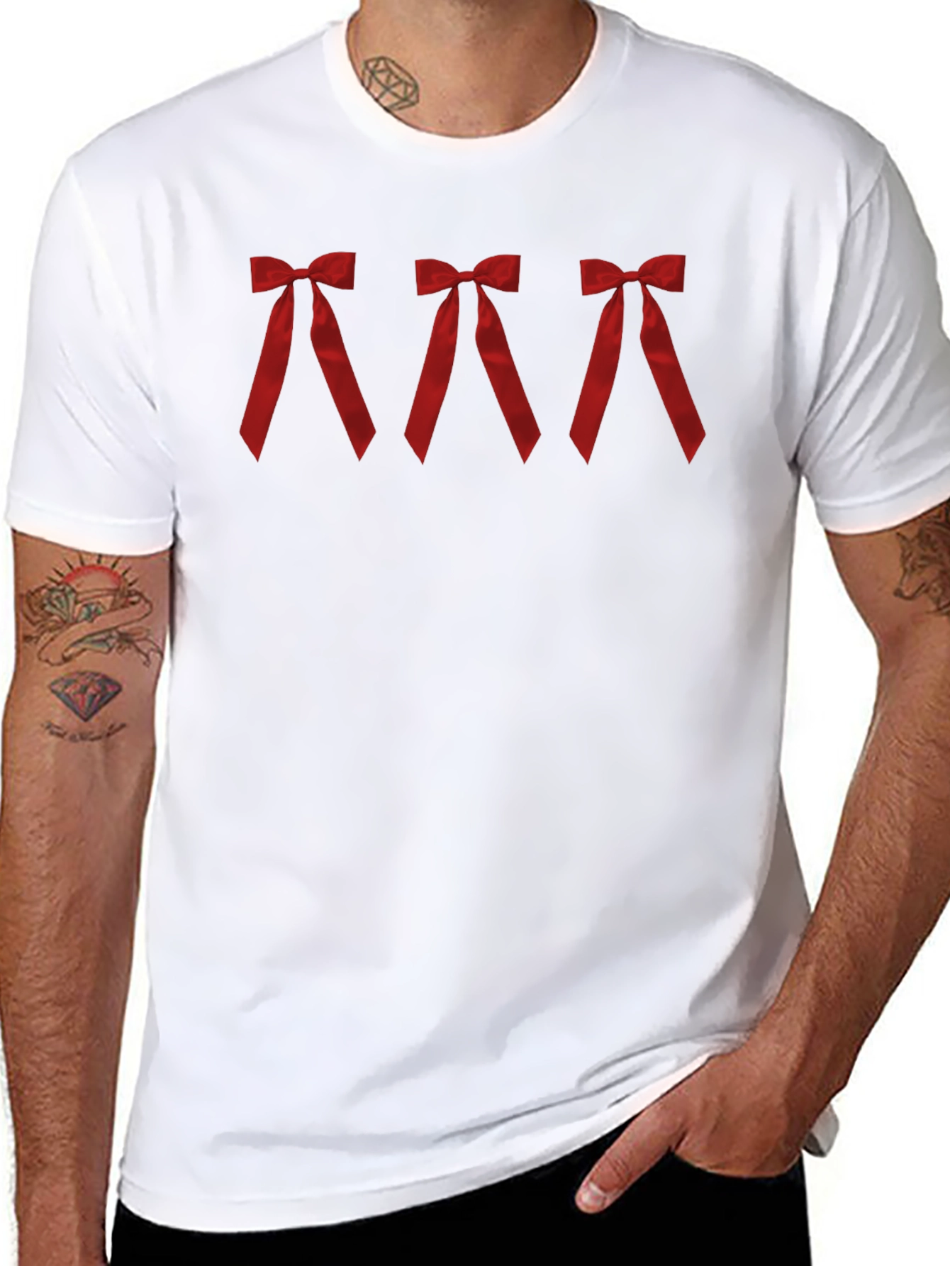 Black Black T-Shirt with Red Ribbon Bow Design view 8