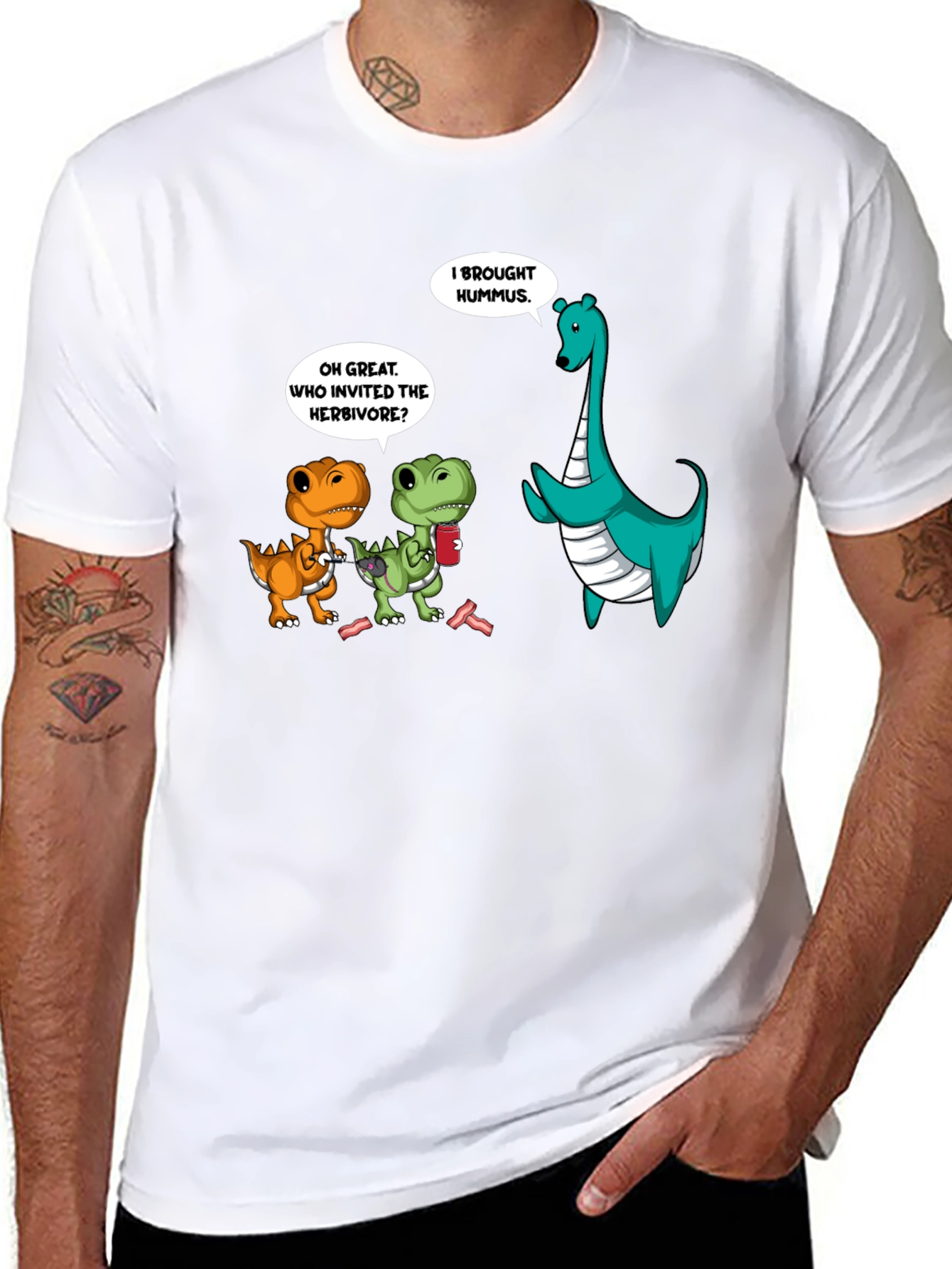Black Dinosaur Hummus T-Shirt, Funny Graphic Tee view 8