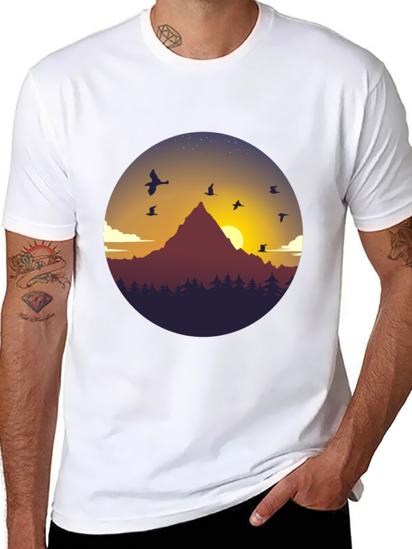 Black Mountain Sunset Graphic Tee - Black Cotton Blend T-Shirt view 8