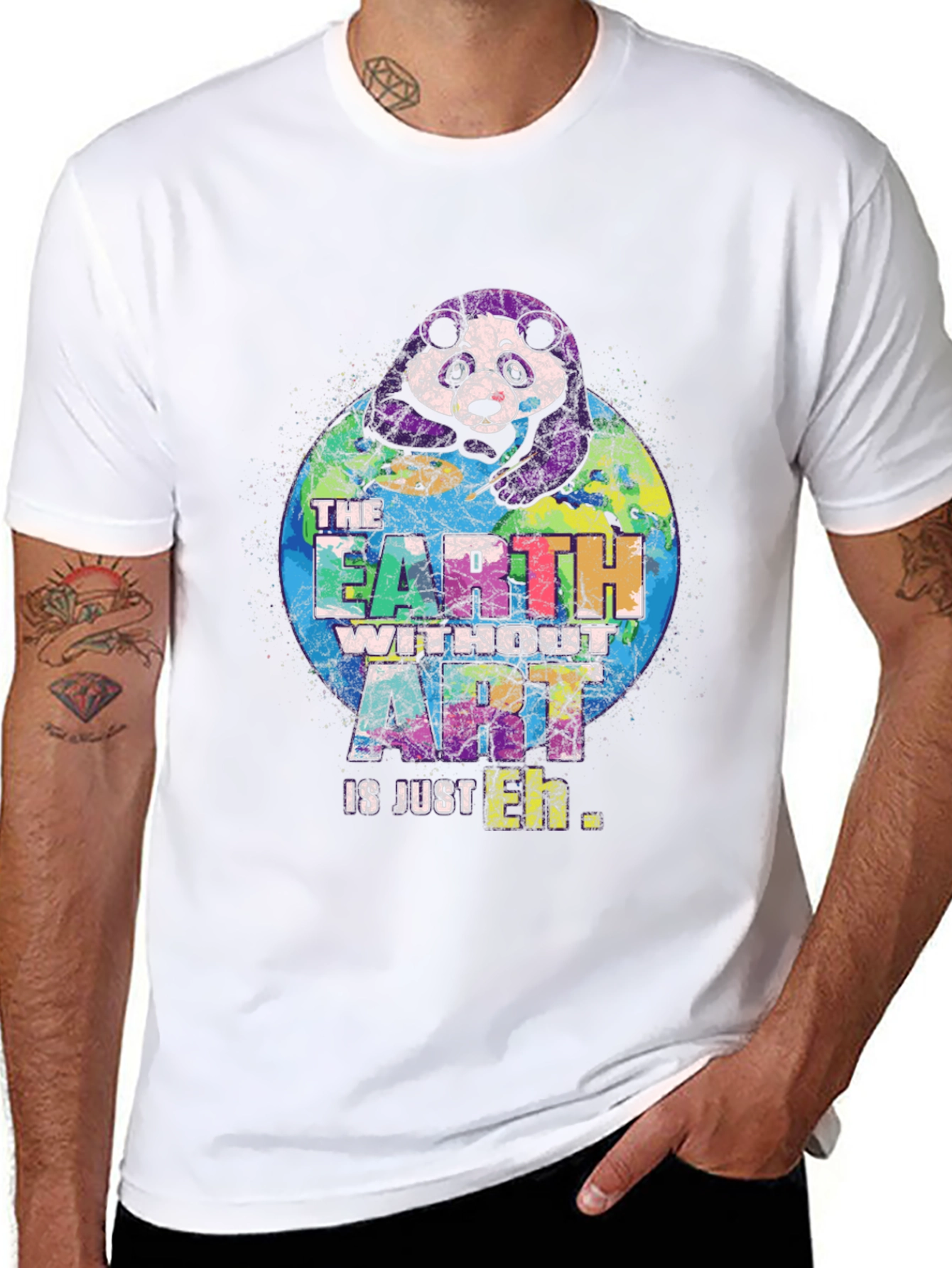 Black Art Lover's Panda Earth Graphic T-Shirt view 8
