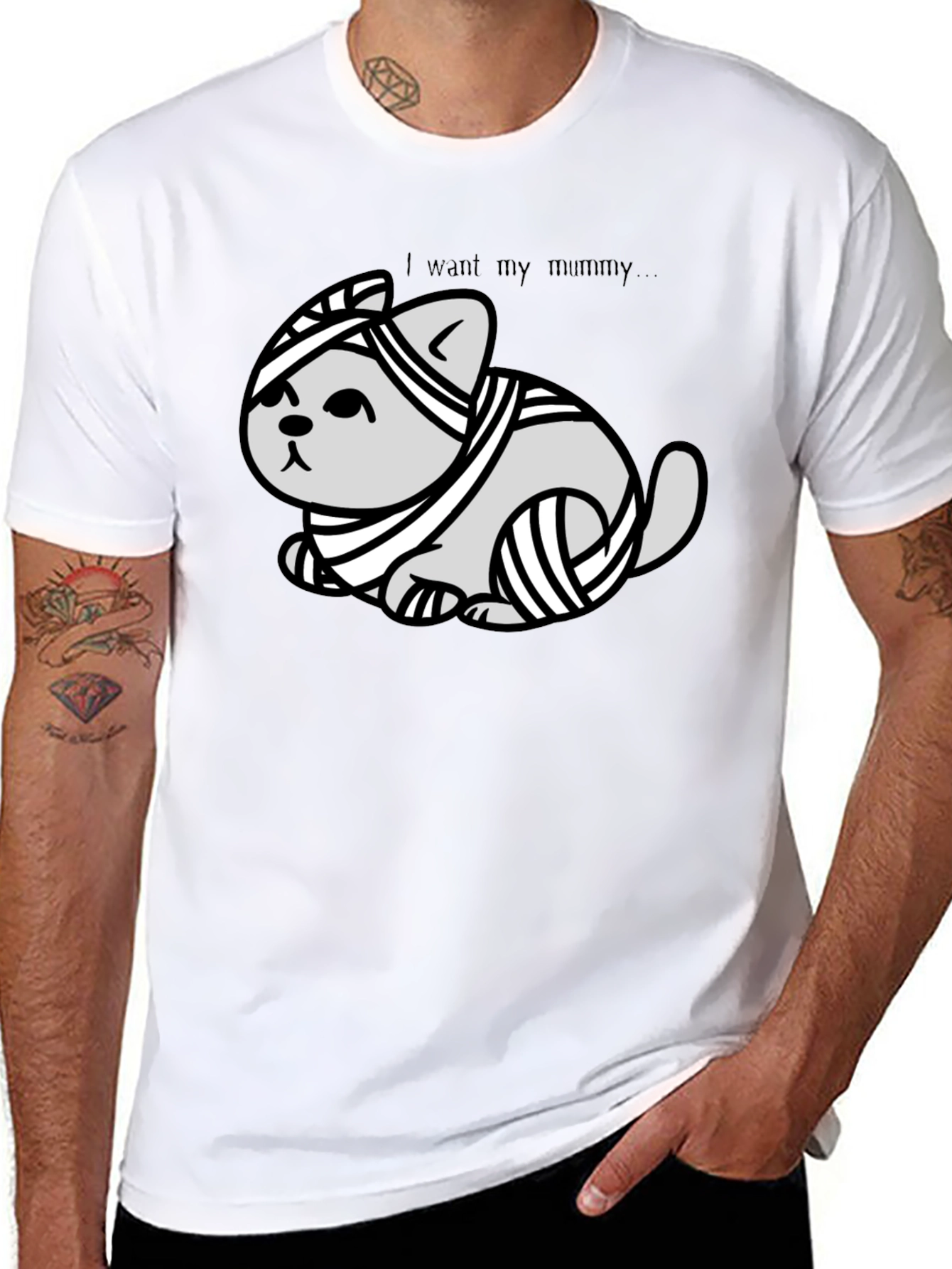 Black Mummy Cat T-Shirt - I Want My Mummy view 8