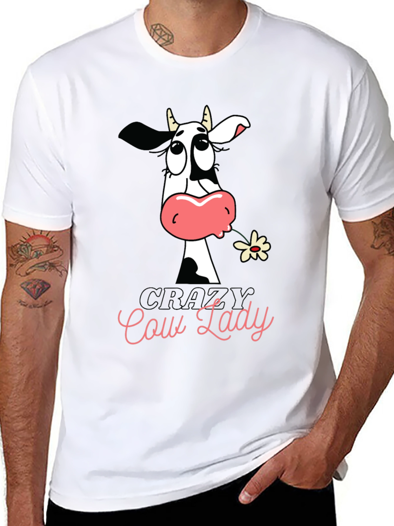 Black Crazy Cow Lady Graphic Tee - Black Cotton T-Shirt view 8