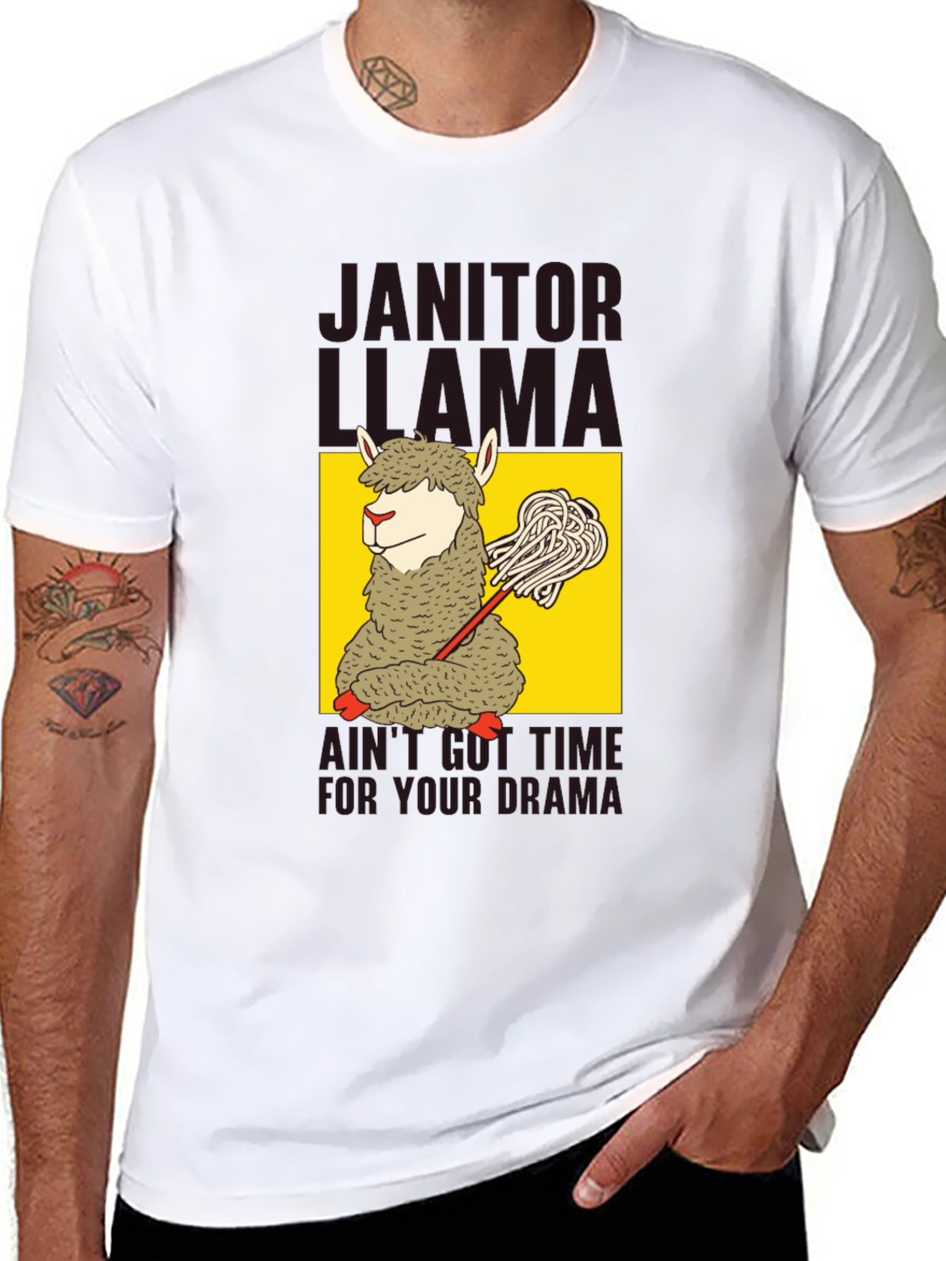 Black Janitor Llama Graphic T-Shirt view 8