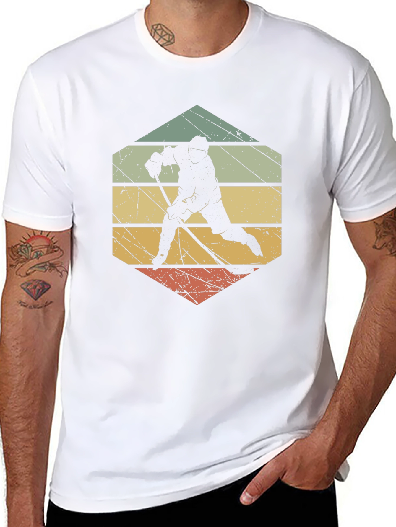 Black Retro Hockey Player Graphic T-Shirt view 8