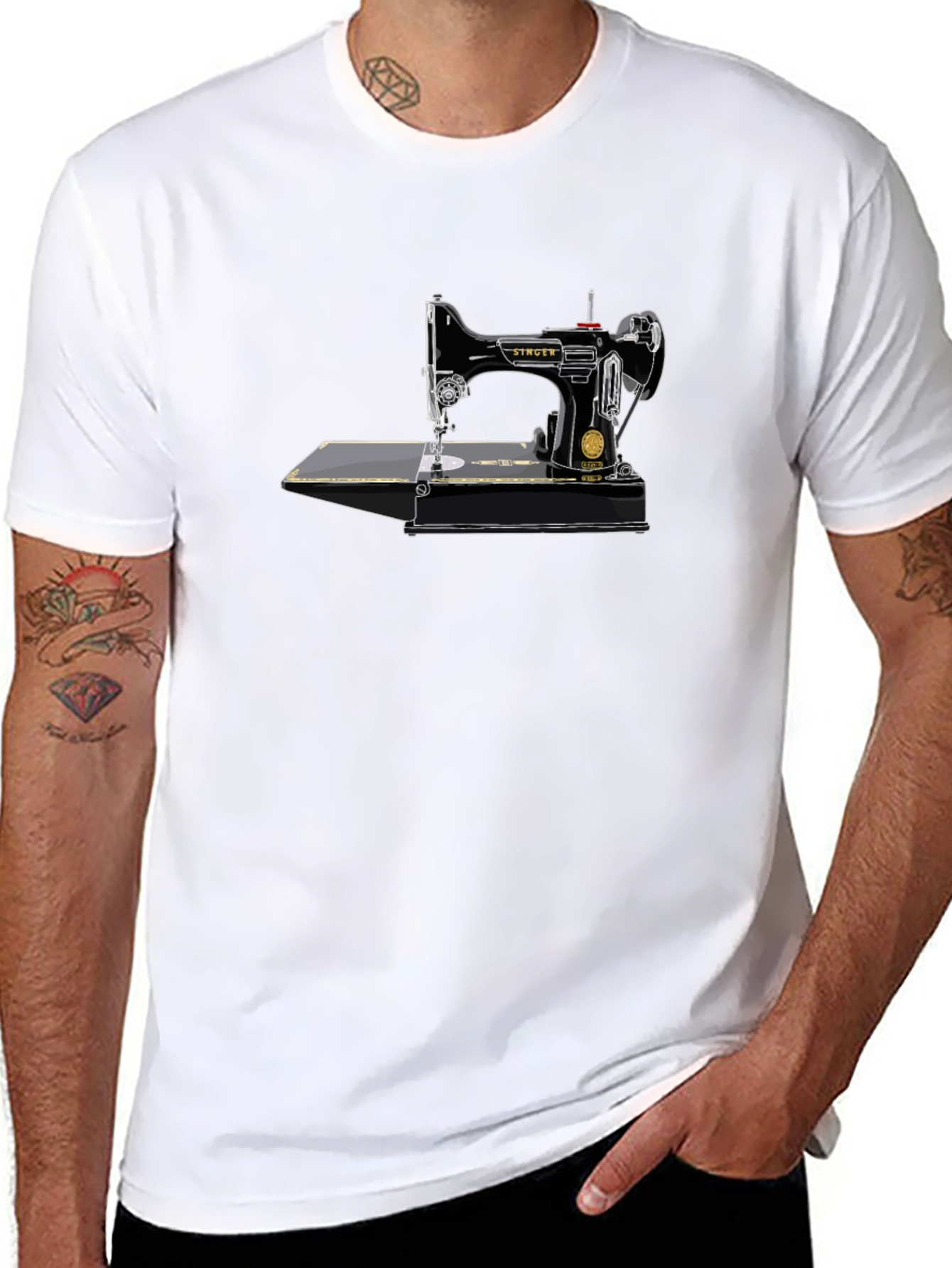 Black Vintage Sewing Machine T-Shirt - Retro Design view 8
