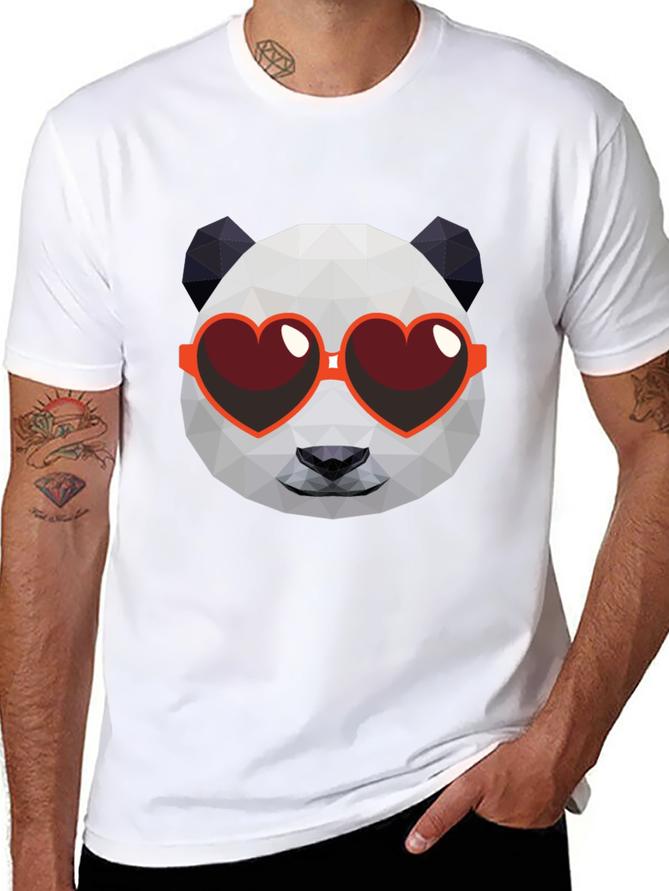 Black Geometric Panda Heart Sunglasses Graphic Tee view 8