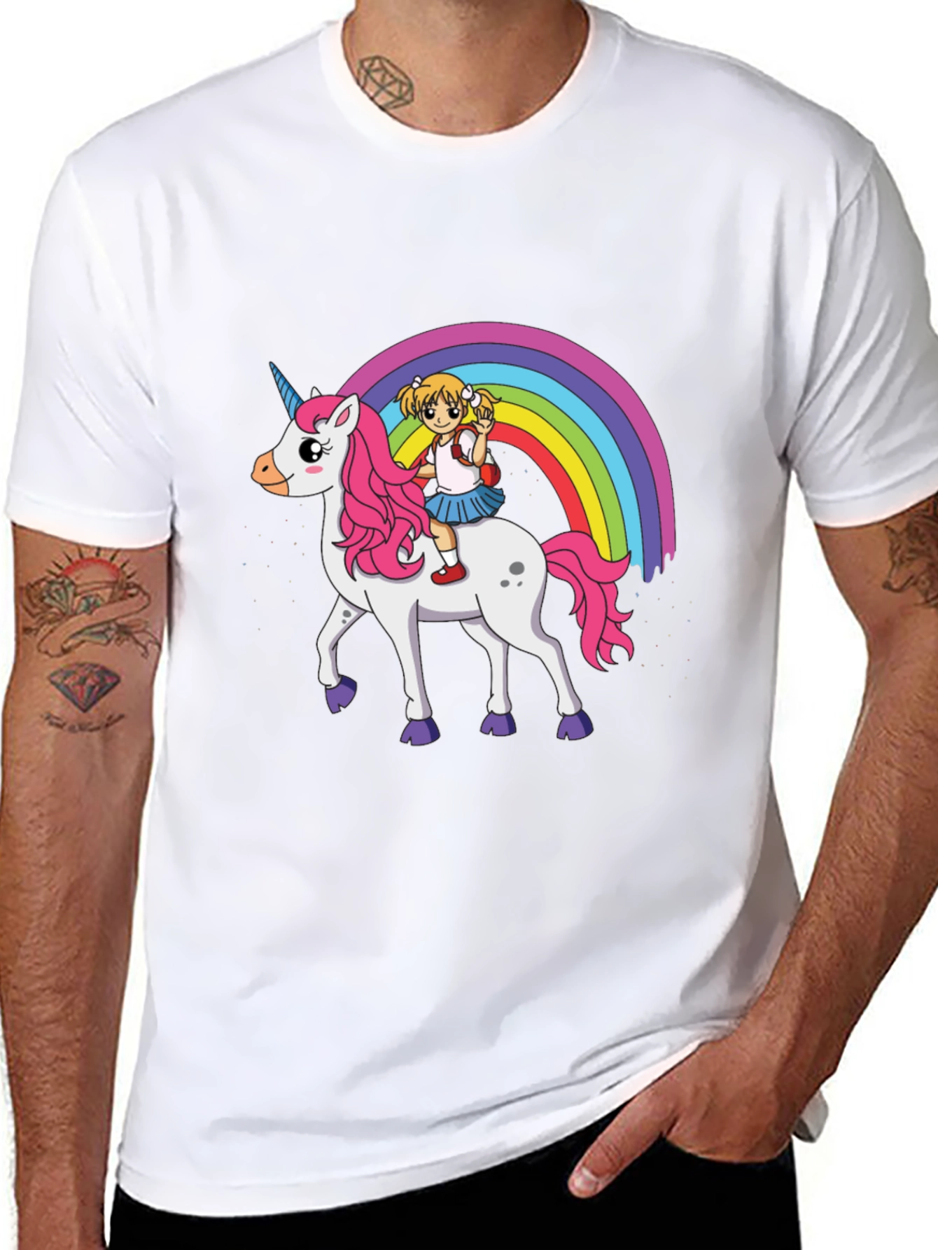 Black Unicorn Rainbow Ride Graphic T-Shirt view 8