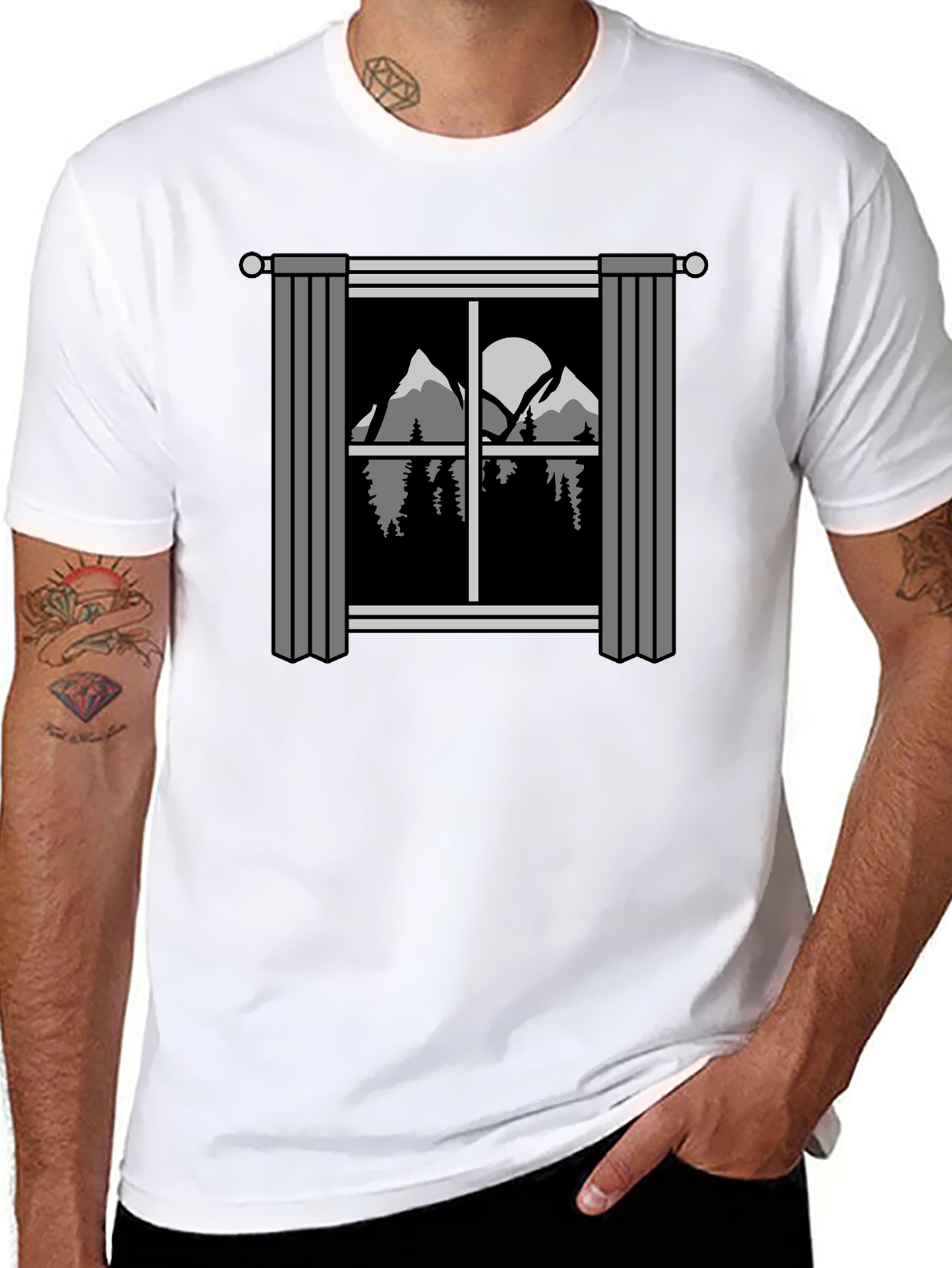 Black Mountain View T-Shirt - Nature Window Graphic Tee view 8