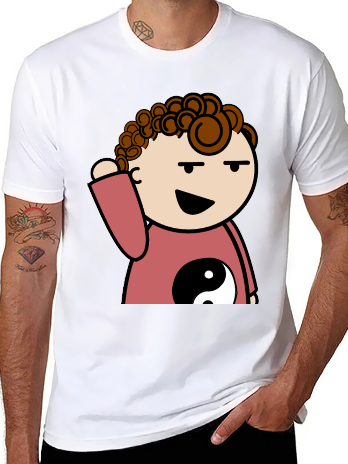 Black Yin Yang Cartoon Tee - Mens Black T-Shirt view 8