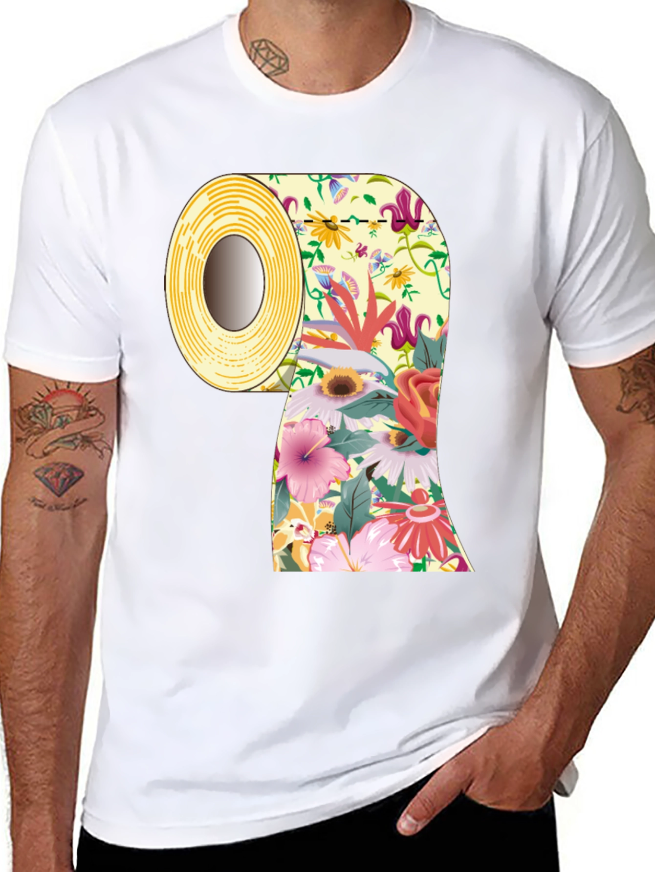 Black Floral Toilet Paper Roll Graphic T-Shirt view 8