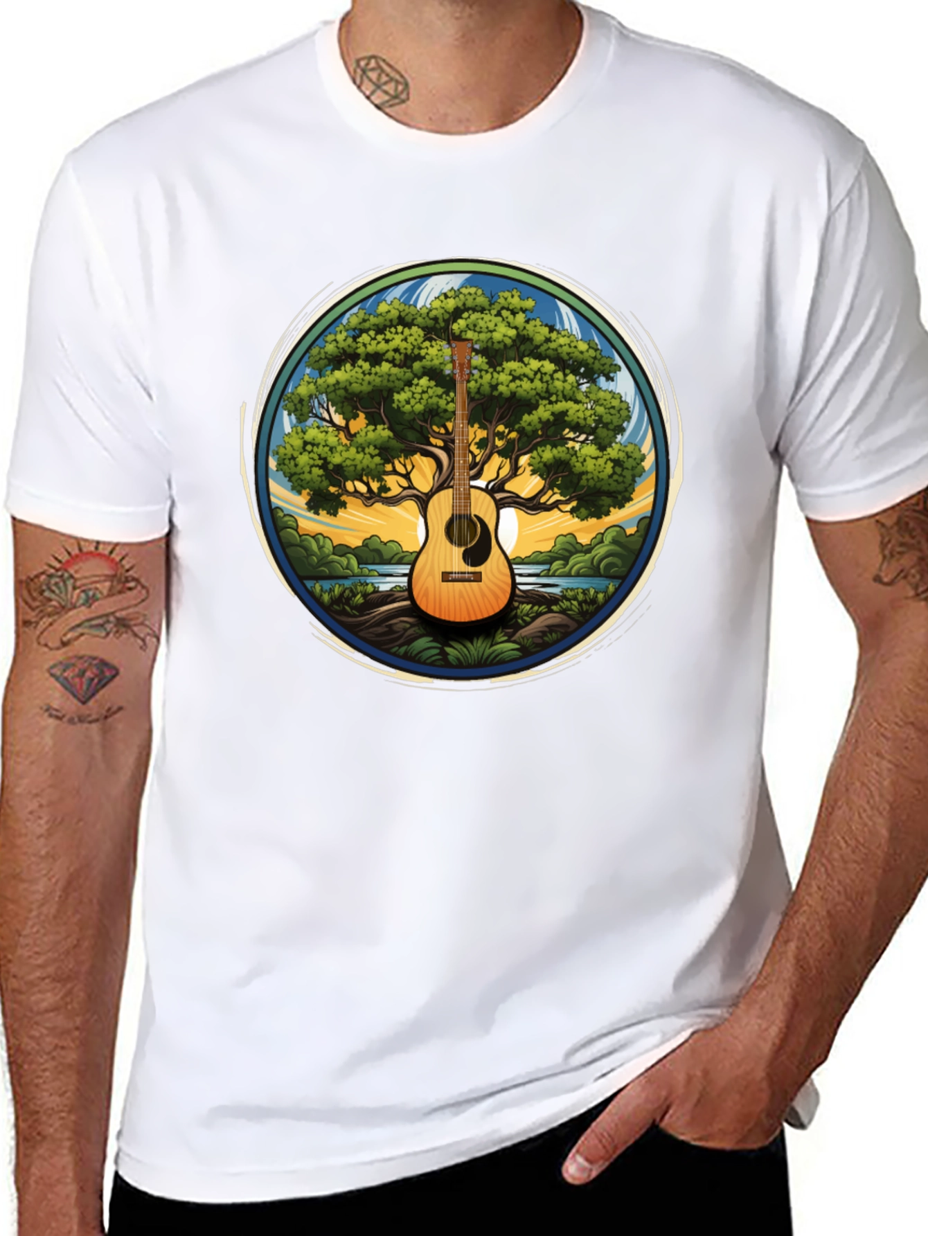 Black Guitar Tree Graphic Tee - Music Lover's T-Shirt view 8