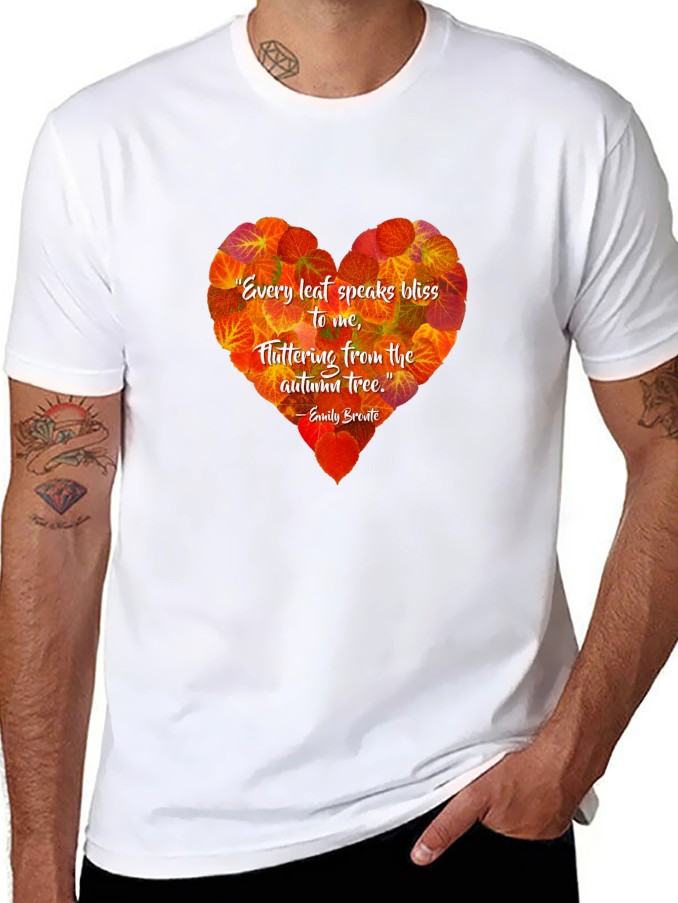 Black Autumn Leaf Heart T-Shirt - Emily Bronte Quote view 8