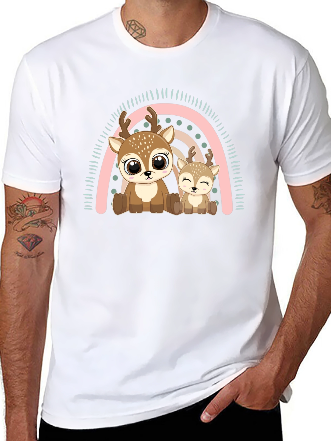 Black Cute Deer Rainbow Graphic Tee view 8