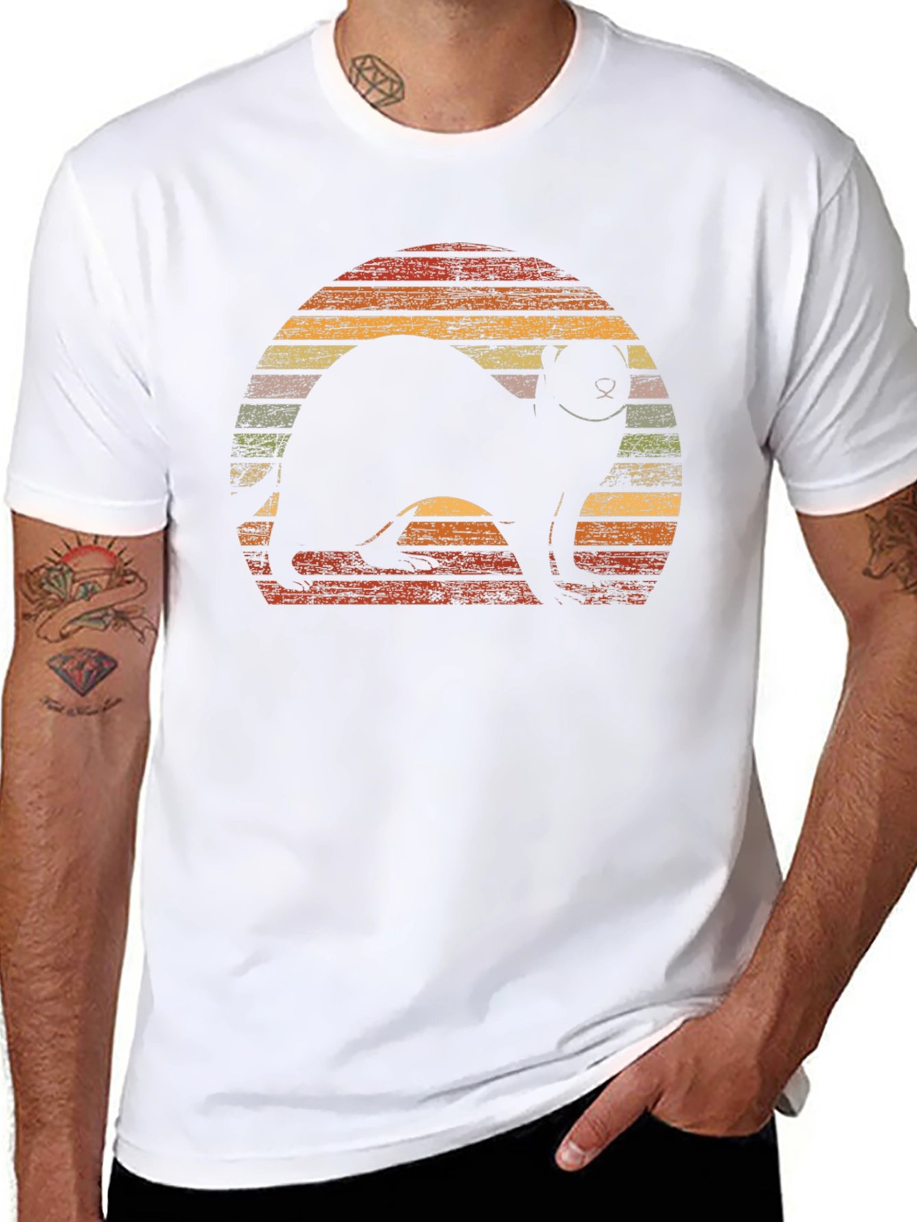 Black Retro Ferret Sunset Graphic T-Shirt view 8