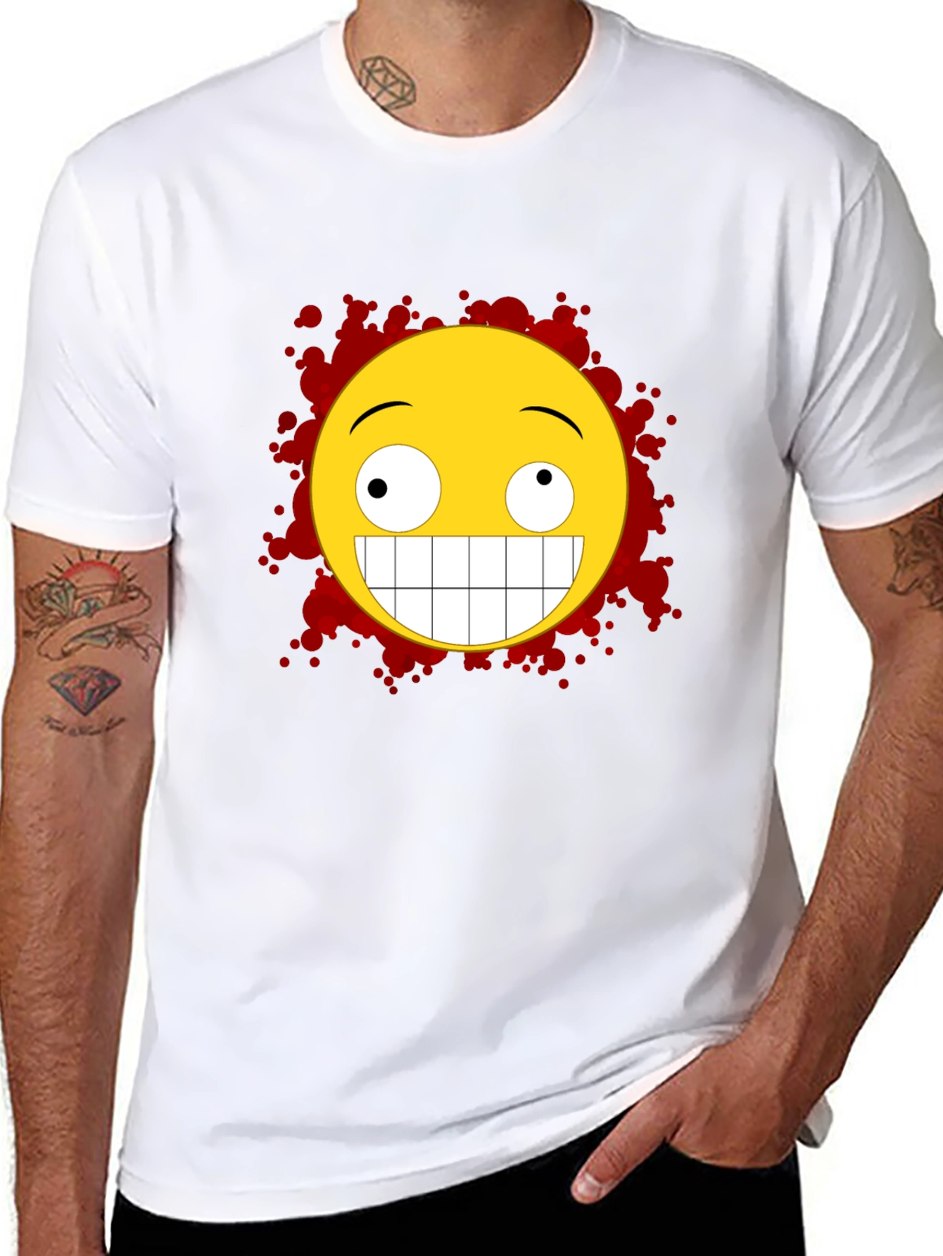Black Crazy Grin Graphic Tee - Funny Emoji Shirt view 8