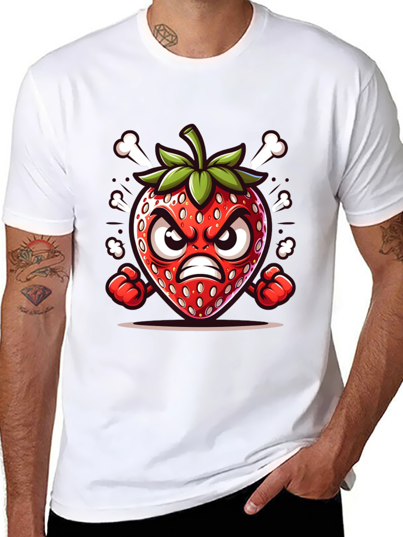 Black Angry Strawberry Cartoon Graphic Tee view 8