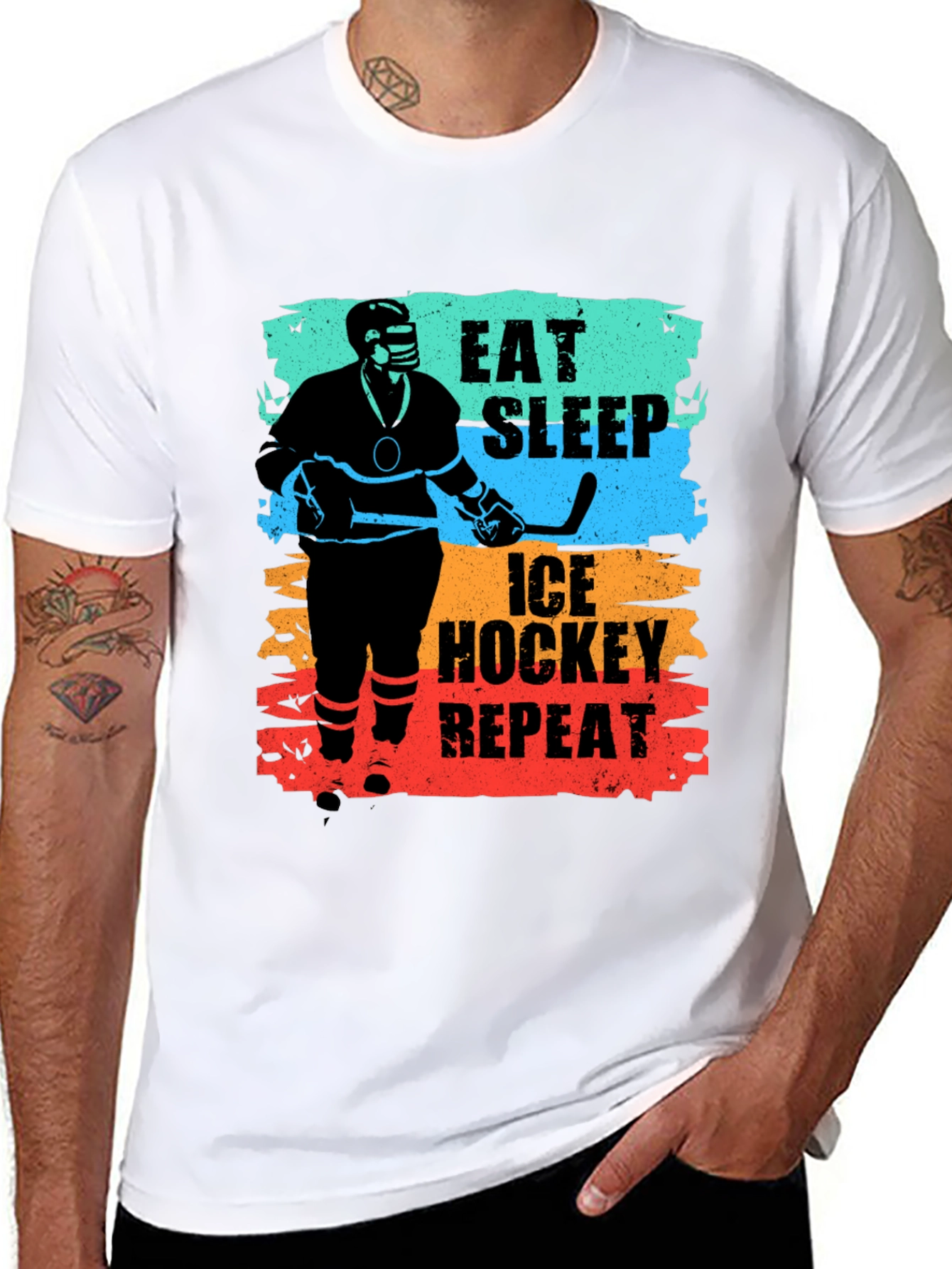 Black Eat Sleep Ice Hockey Repeat Graphic T-Shirt view 8