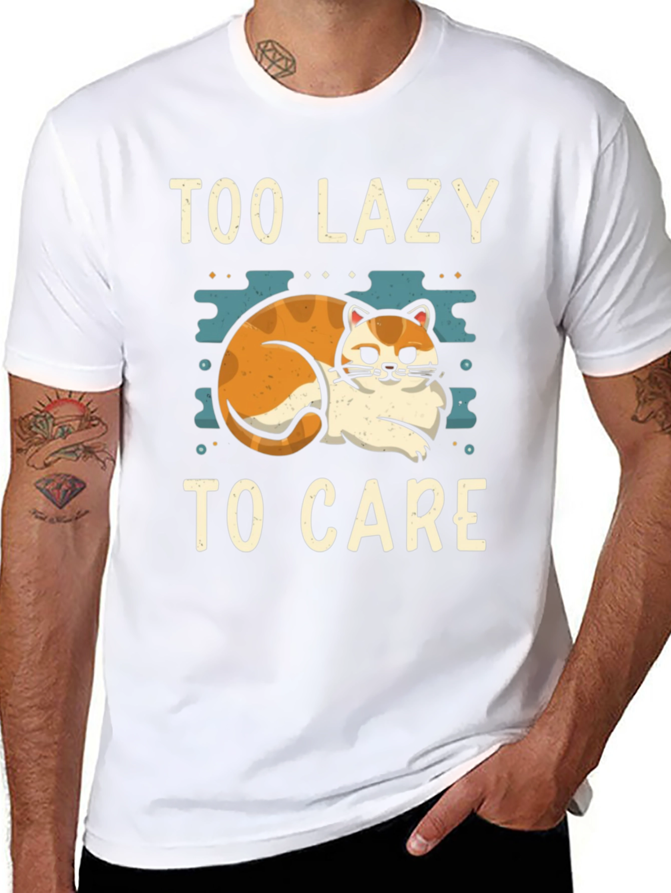 Black Too Lazy To Care Cat Graphic Tee view 8