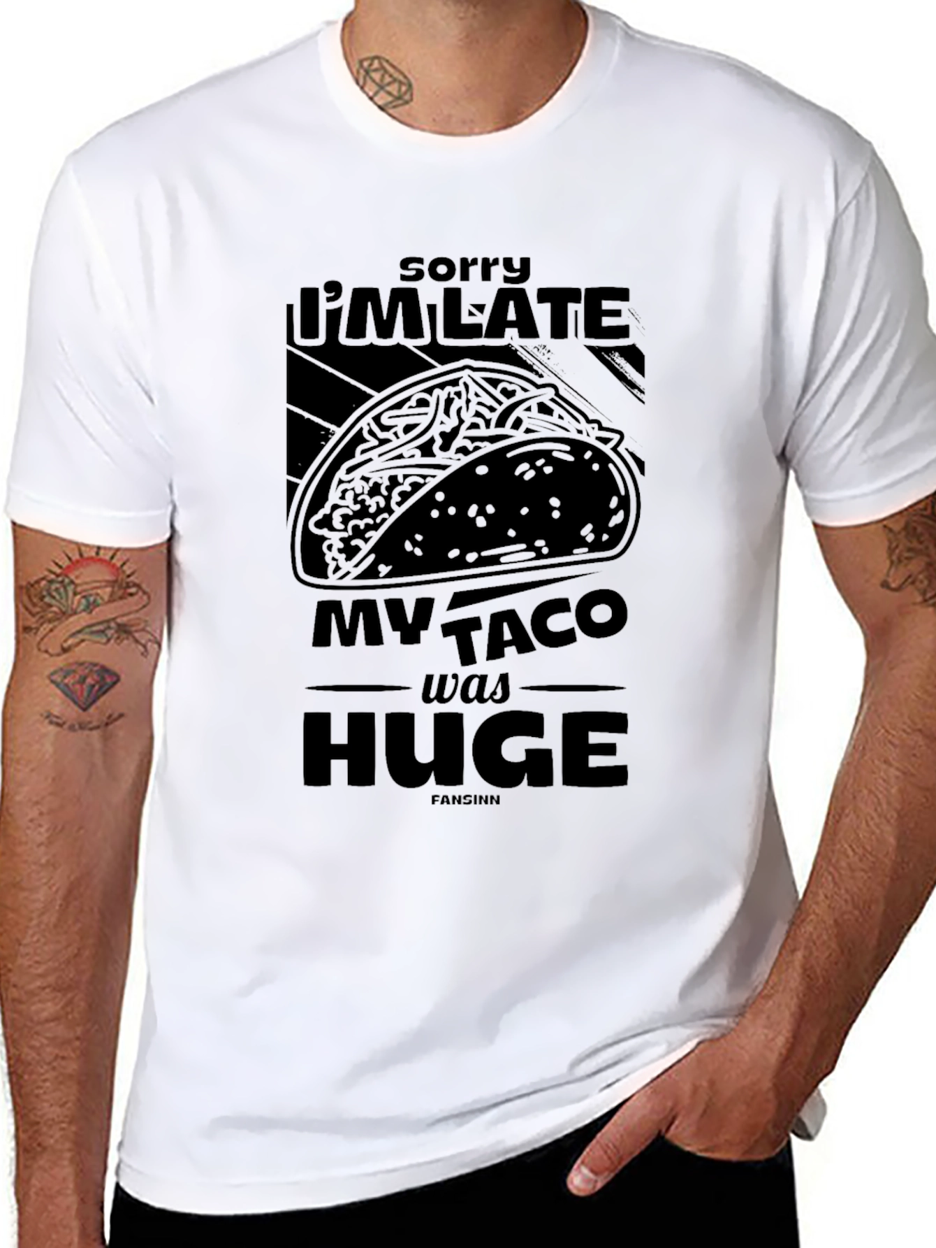 Black Funny Taco Graphic Tee - Sorry I'm Late T-Shirt view 8