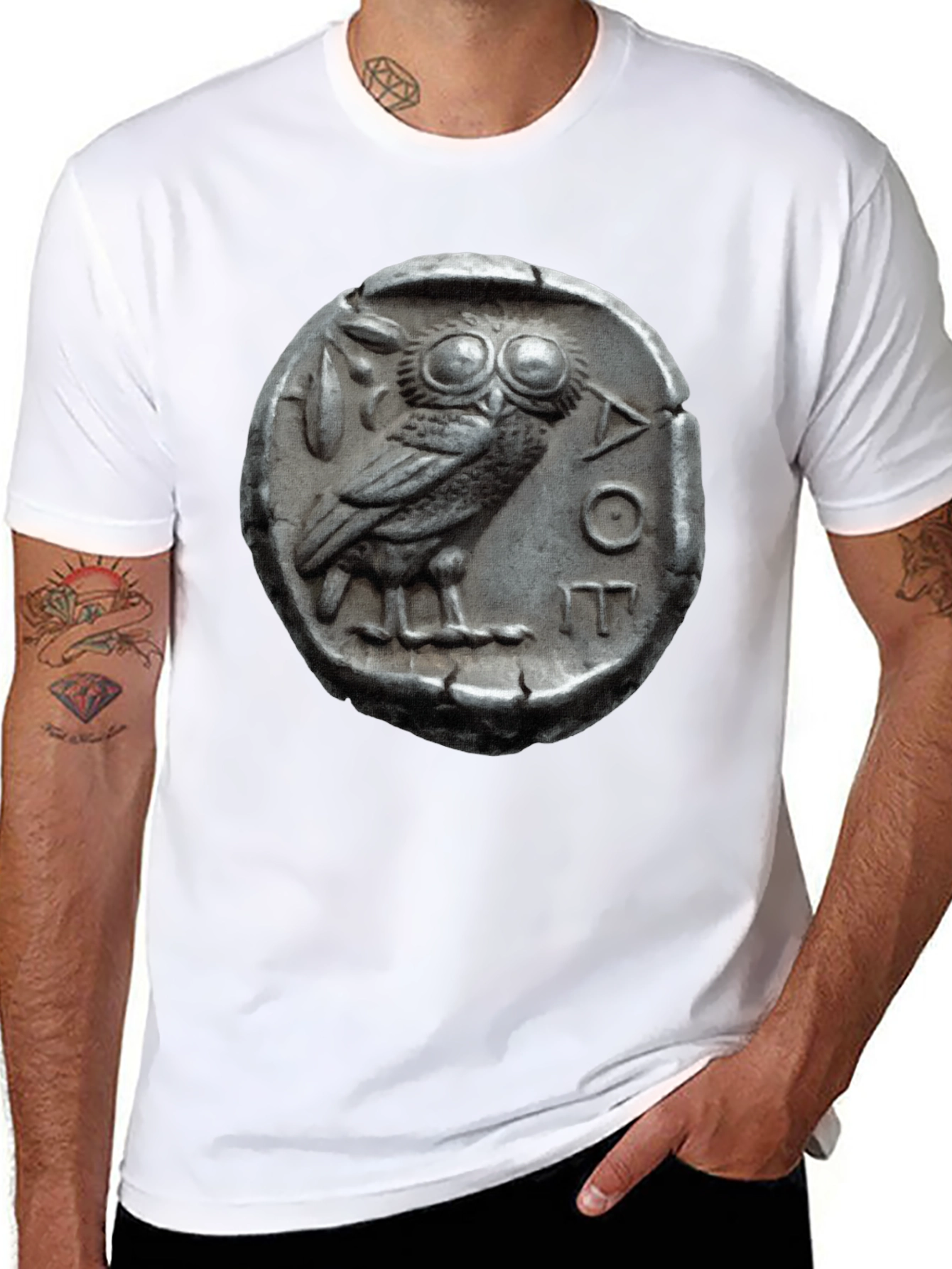 Black Ancient Owl Coin Graphic Tee - Athens Tetradrachm T-Shirt view 8