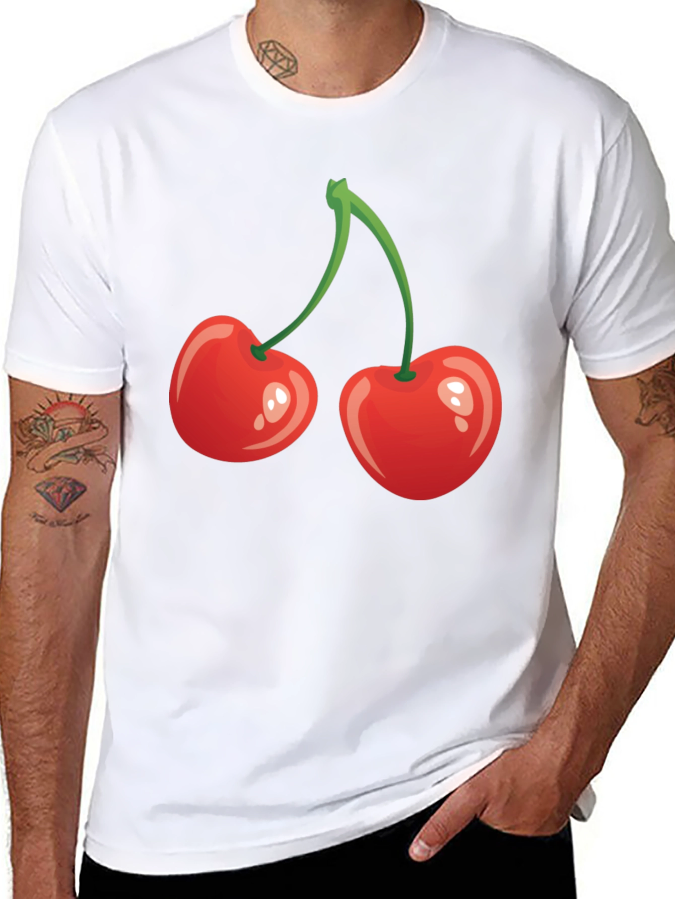 Black Red Cherry Graphic Tee - Fun Fruit Shirt view 8