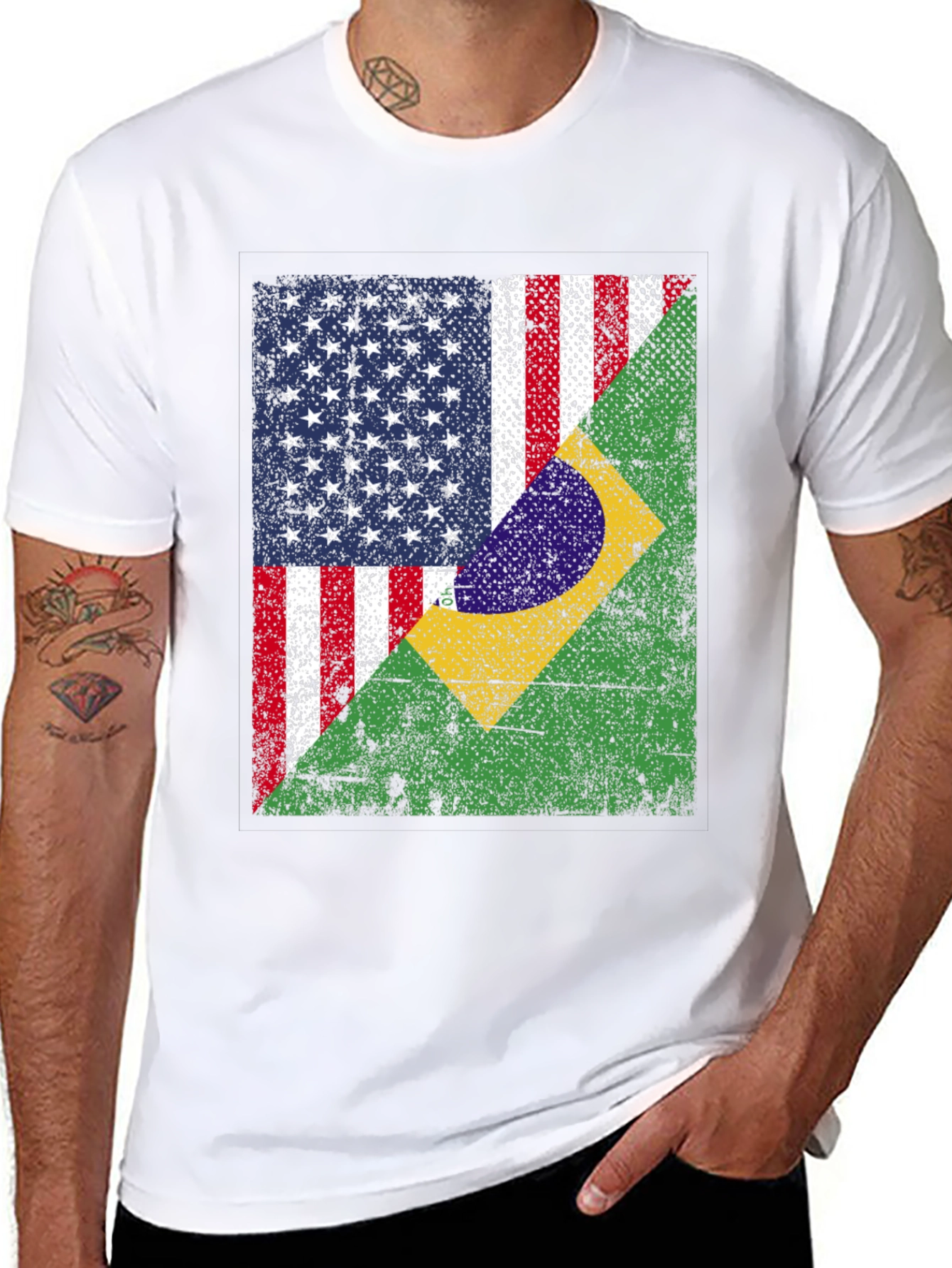 Black USA and Brazil Flag T-Shirt view 8