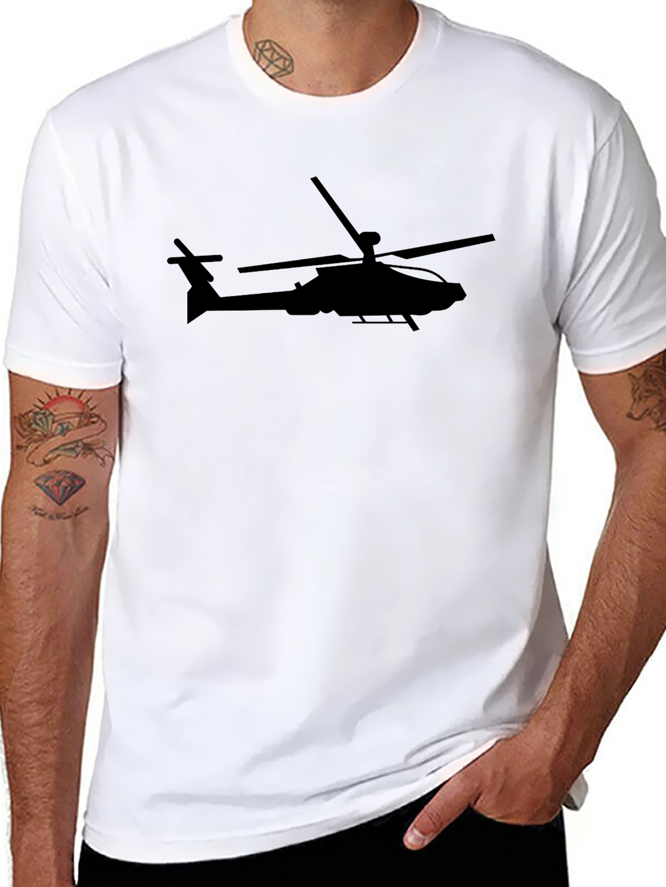Black Apache Helicopter Silhouette T-Shirt - Black view 8