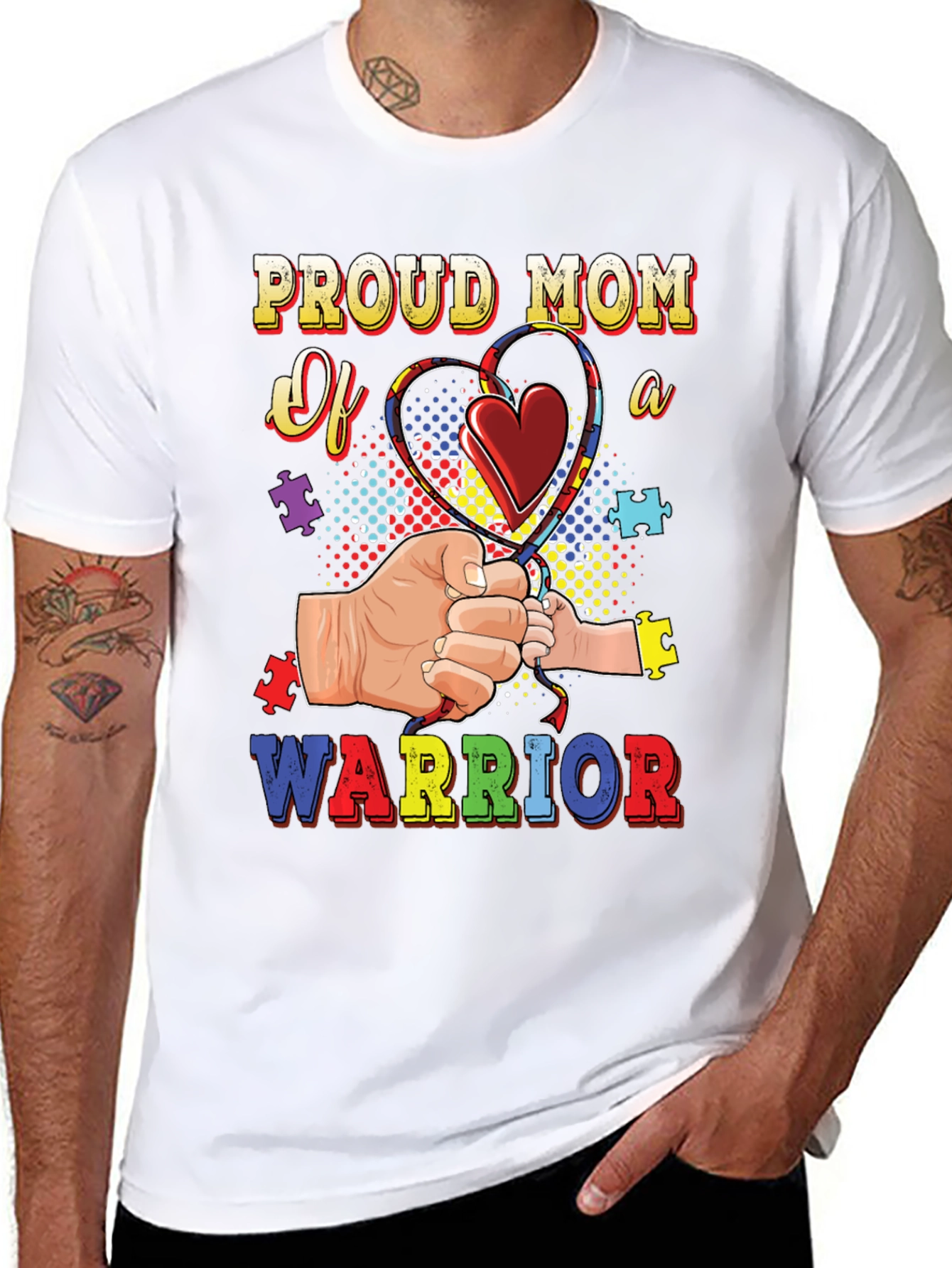 Black Proud Mom of a Warrior Autism Awareness T-Shirt view 8