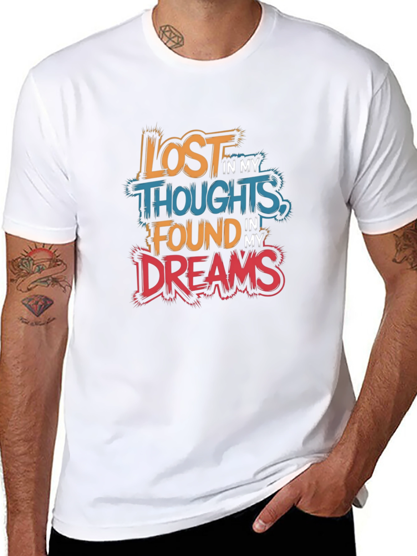 Black Lost in Thoughts Found in Dreams Graphic Tee view 8