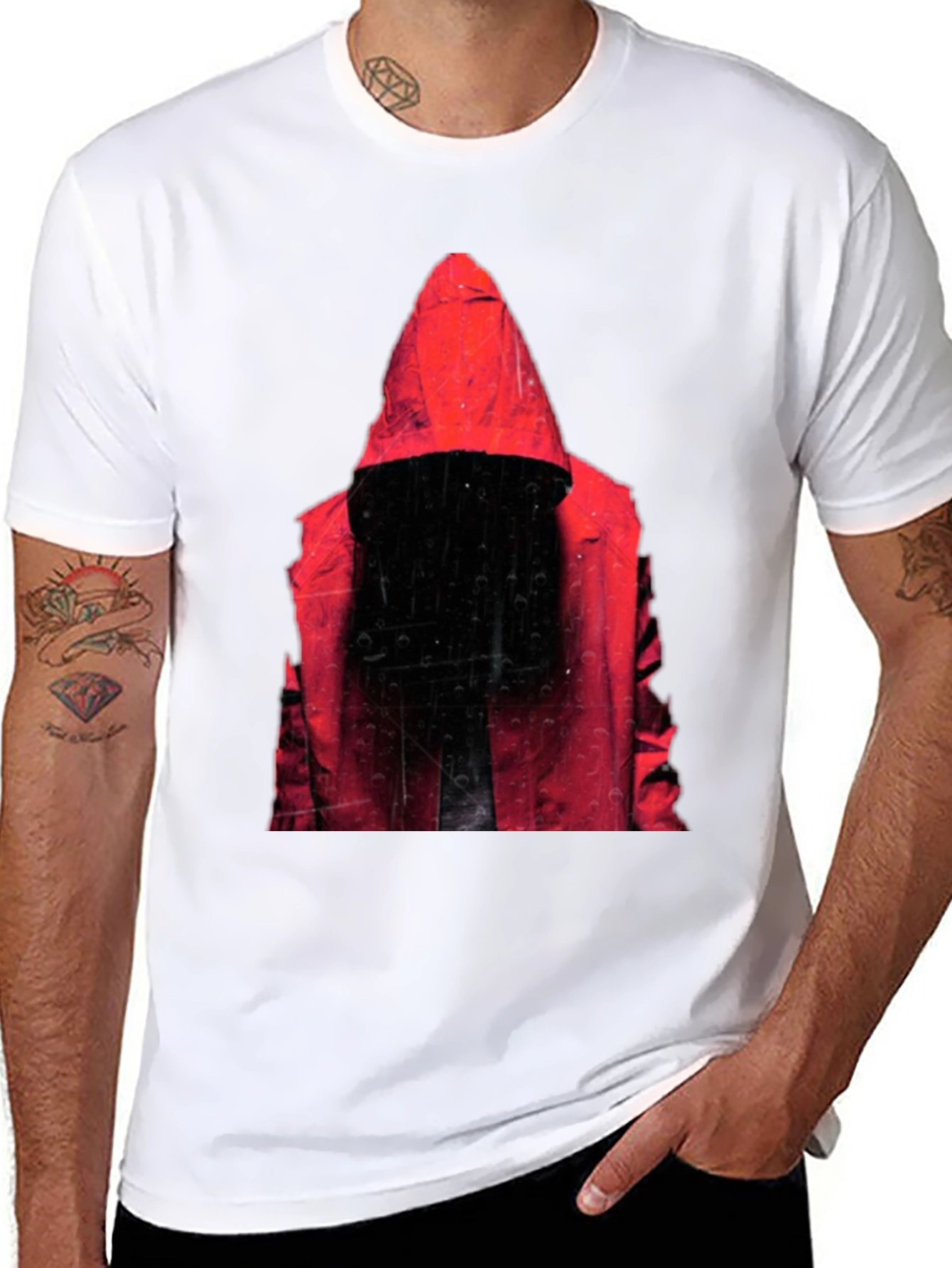 Black Hooded Figure Graphic T-Shirt - Mens Black Tee view 8