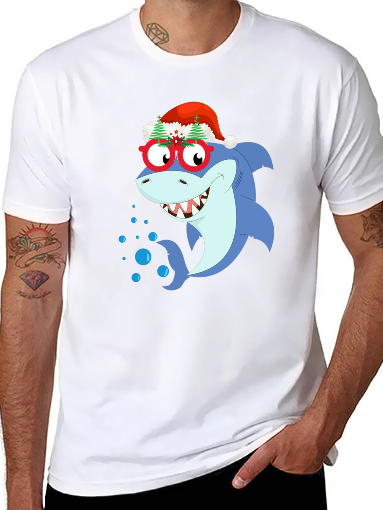 Black Christmas Shark Graphic T-Shirt view 8