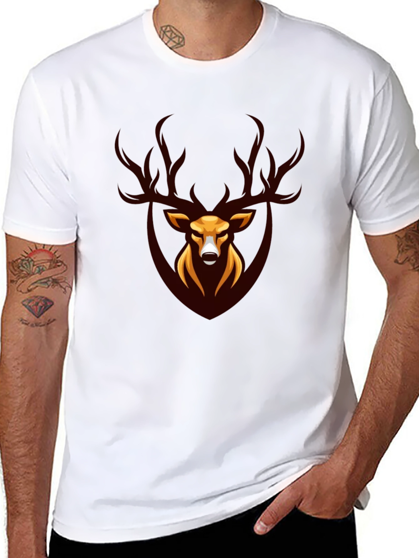 Black Stag Graphic Tee - Black Stylish Deer Design view 8