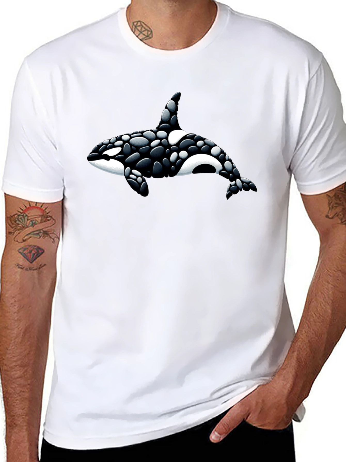 Black Orca Whale Graphic Tee - Black Cotton T-Shirt view 8
