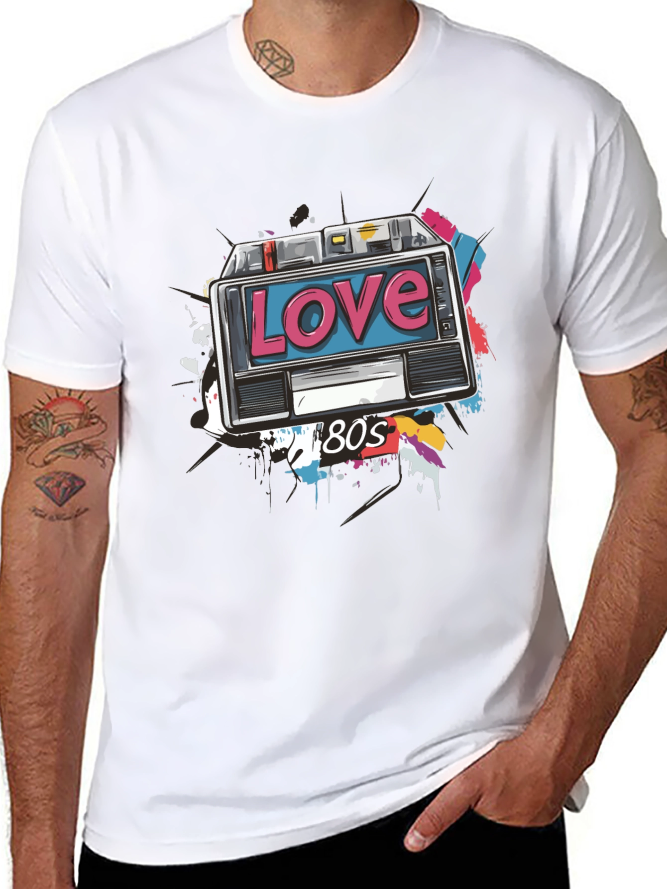 Black Retro 80s Love Cassette Tape Graphic T-Shirt view 8