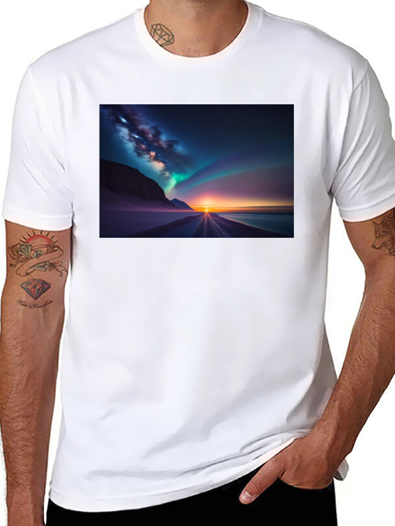 Black Aurora Borealis Graphic Tee - Black view 8