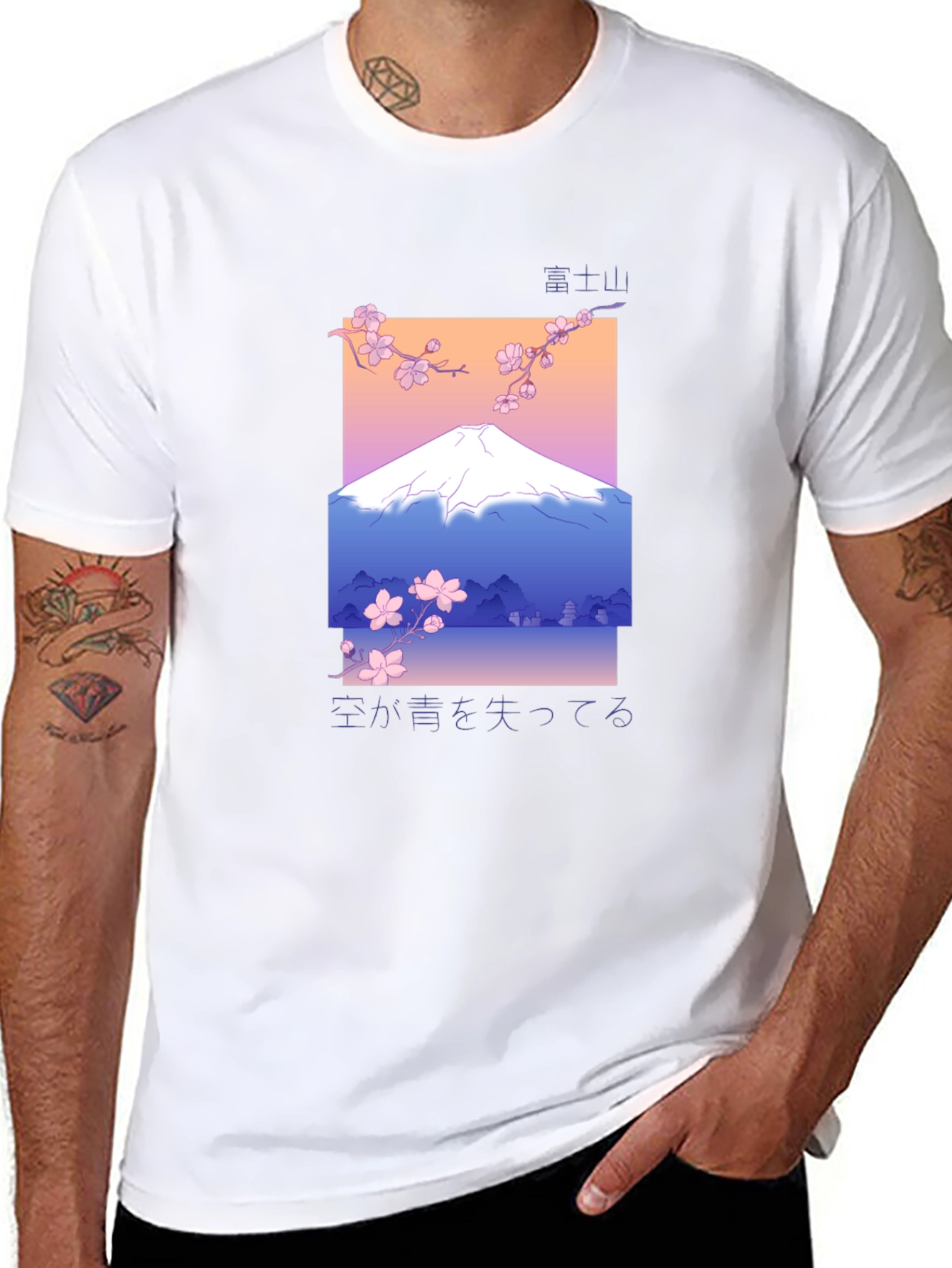 Black Japanese Mountain Graphic Tee - Stylish Black T-Shirt view 8