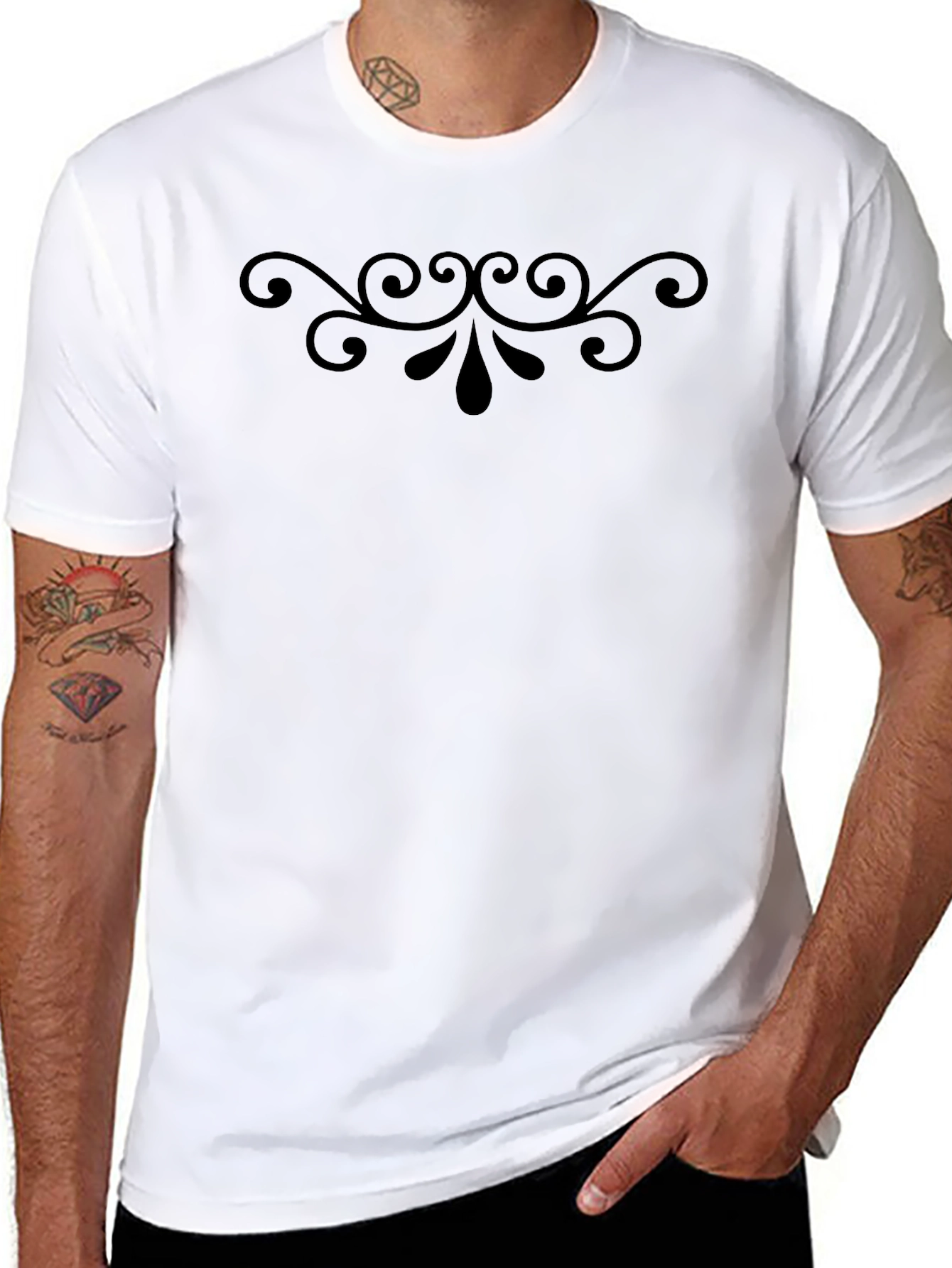 Black Elegant Black T-Shirt with Swirl Design view 8