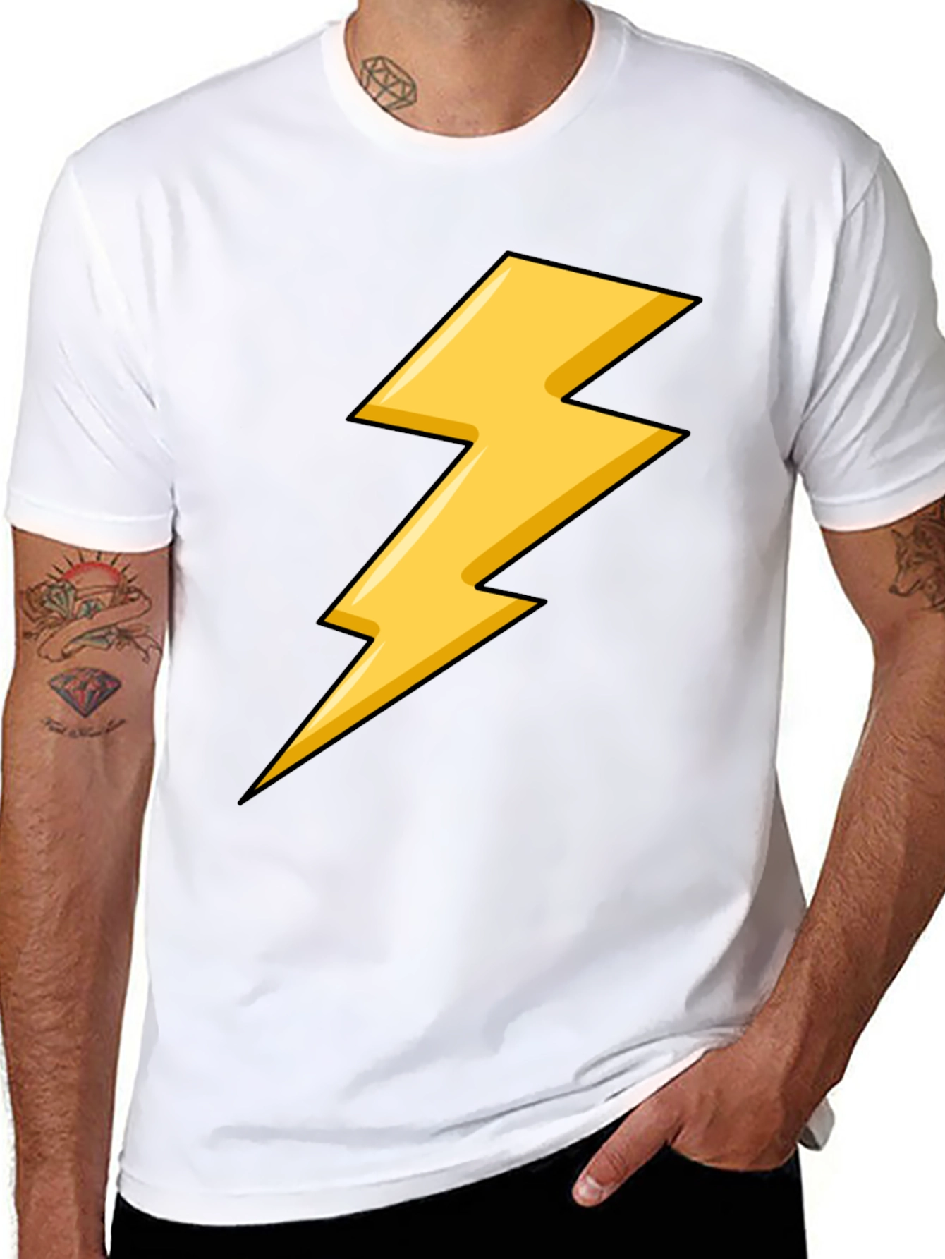 Black Black T-Shirt with Yellow Lightning Bolt Design view 8