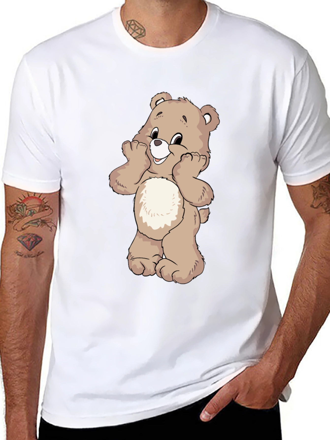 Black Cute Bear Graphic Black T-Shirt view 8
